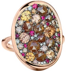 1.16 Carat Padparadsha Sapphire, 2.08 Carat, Diamond, 0.13 Carat, Ruby Pavé Ring