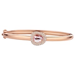 1.16 Carat Pink Sapphire 18 Karat Cluster Diamond Bangle Bracelet