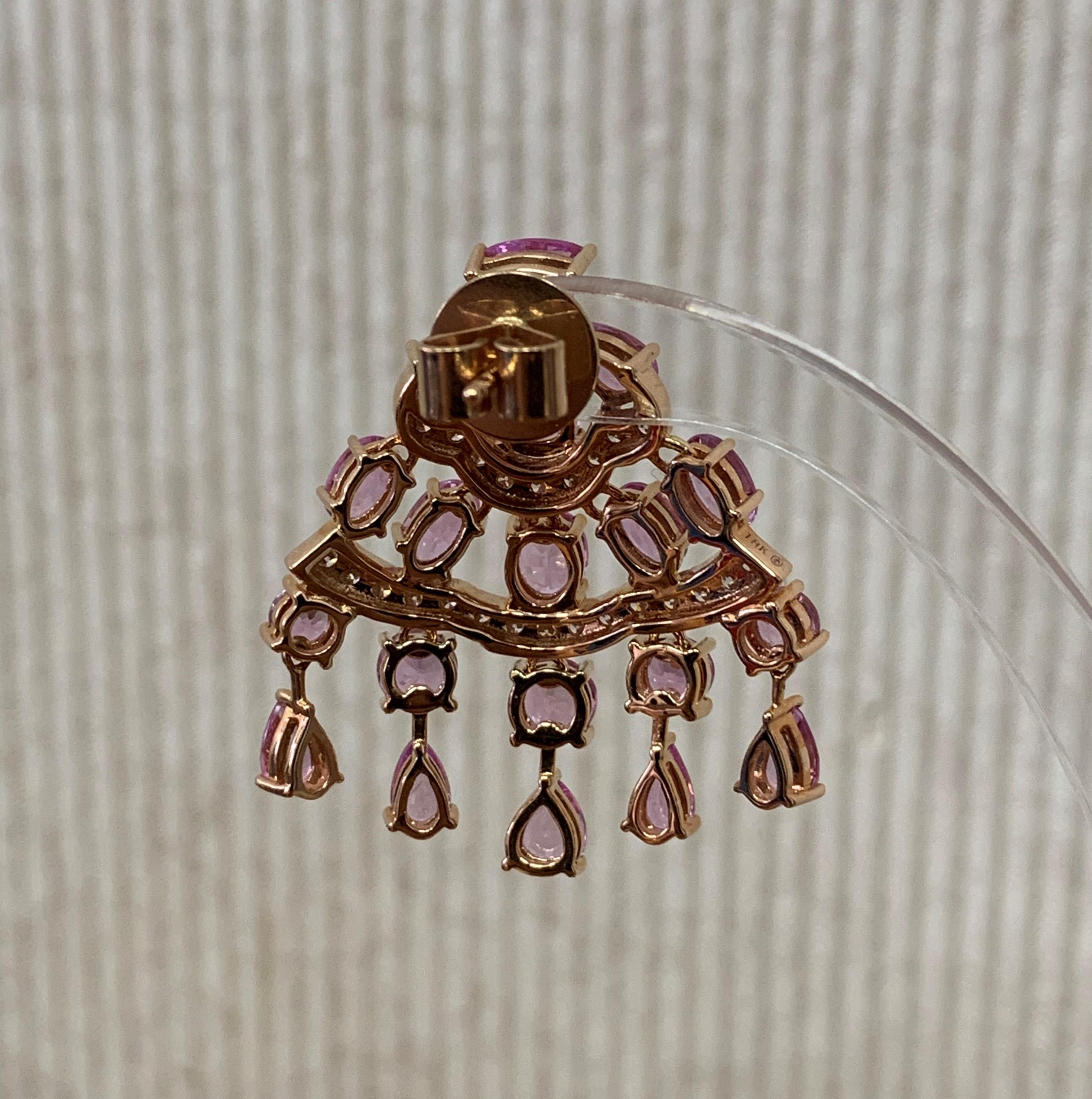 Taille mixte Sunita Nahata saphir rose 11.60 carats Boucles d'oreilles en or rose 18 carats avec diamant en vente