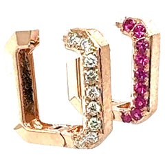 1.16 Carat Pink Sapphire Diamond Rose Gold Hoop Earrings