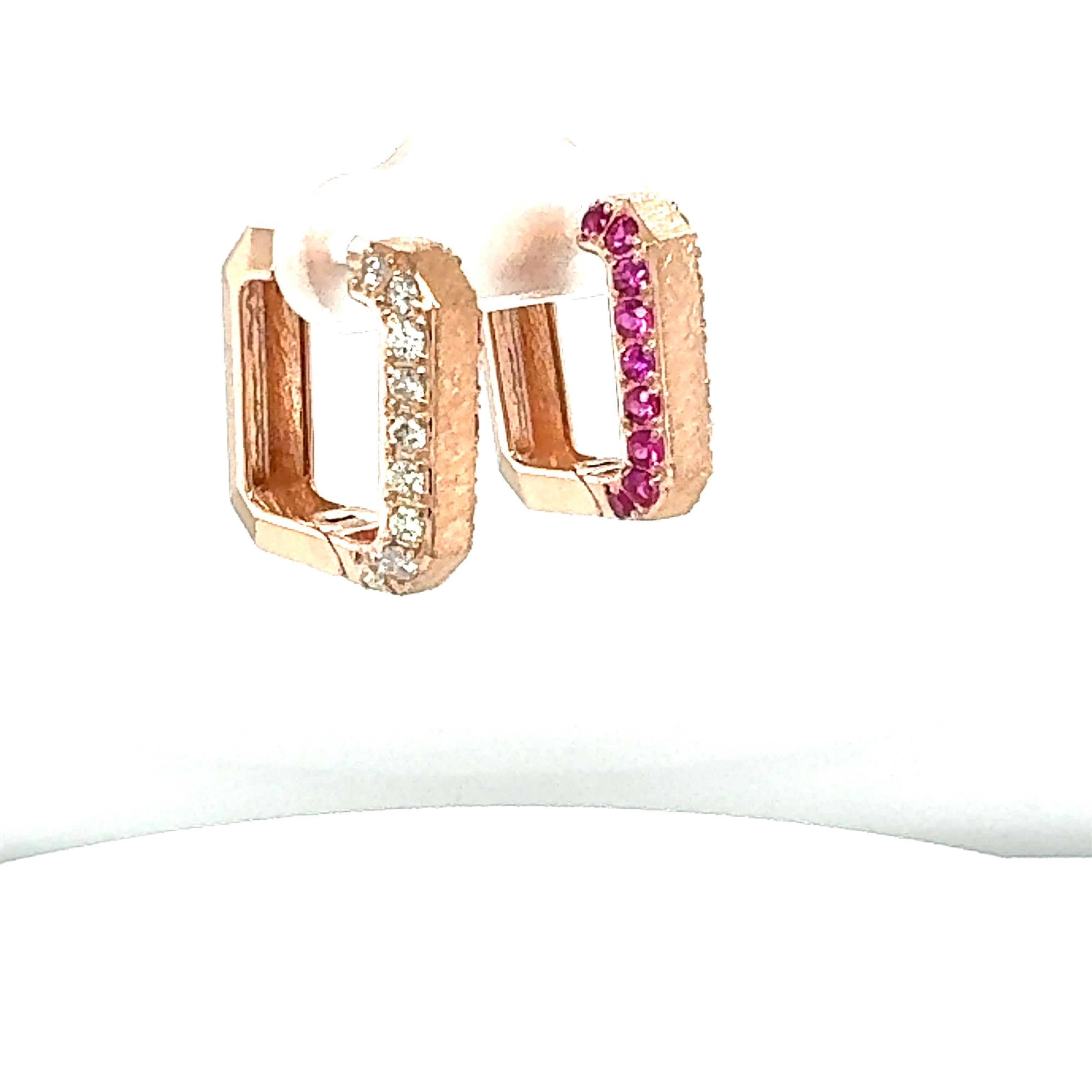 Round Cut 1.16 Carat Pink Sapphire Diamond Rose Gold Hoop Earrings For Sale
