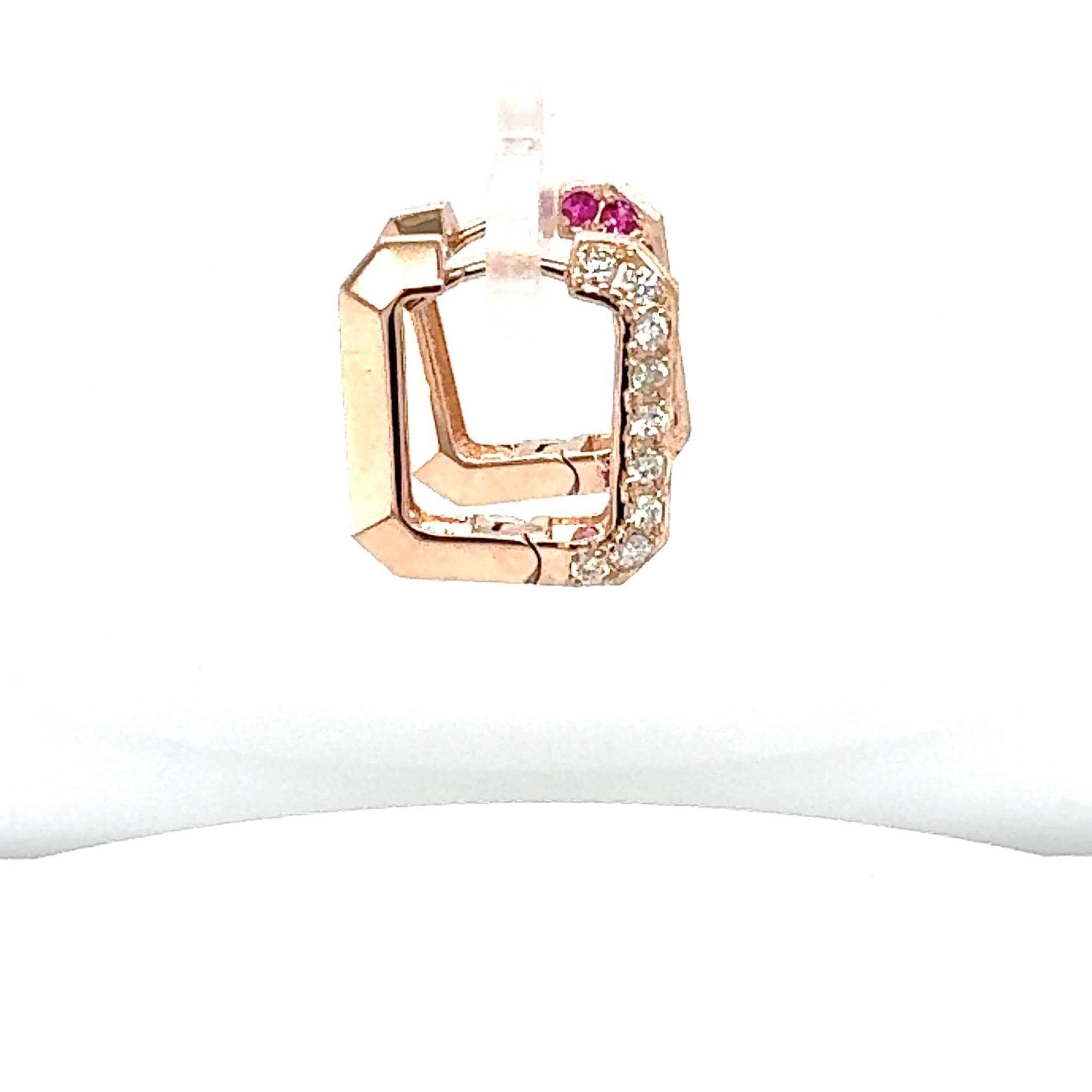 Women's 1.16 Carat Pink Sapphire Diamond Rose Gold Hoop Earrings For Sale