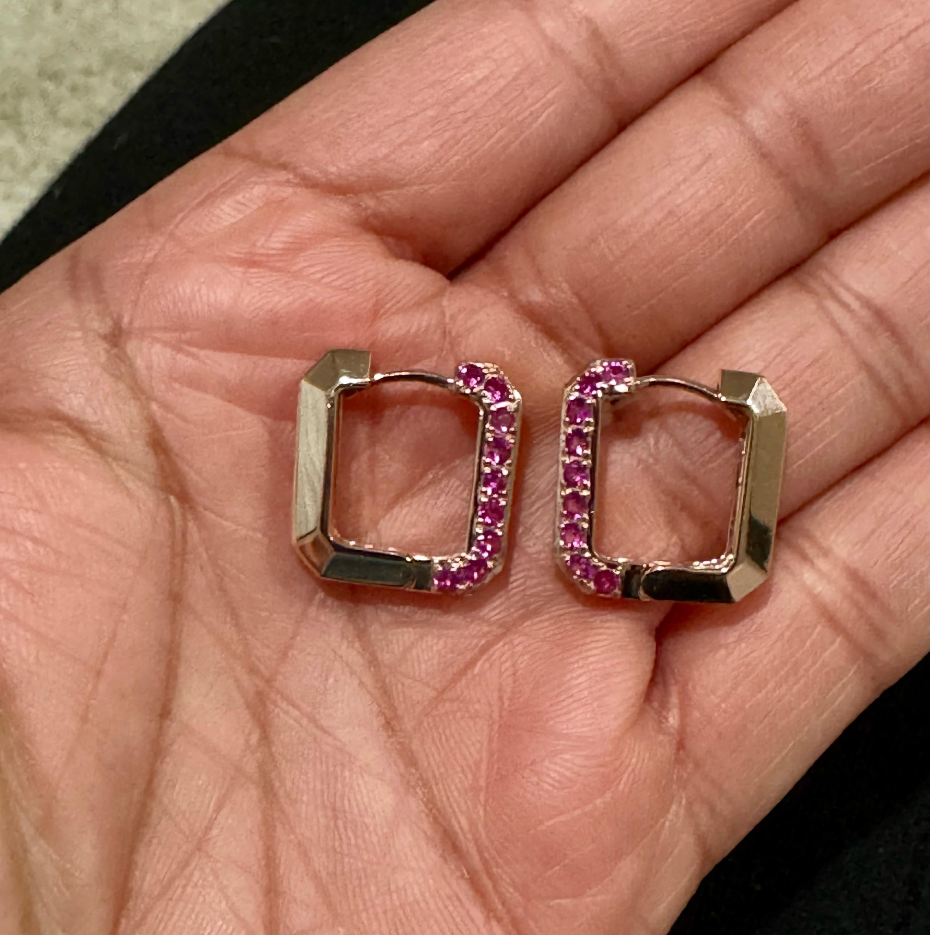 1.16 Carat Pink Sapphire Diamond Rose Gold Hoop Earrings For Sale 2