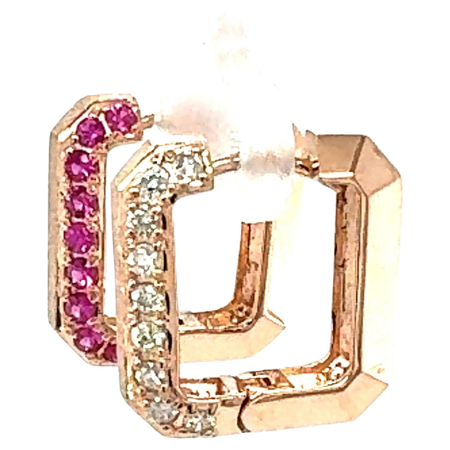 Pendientes de aro de oro rosa con diamante y zafiro rosa de 1,16 quilates