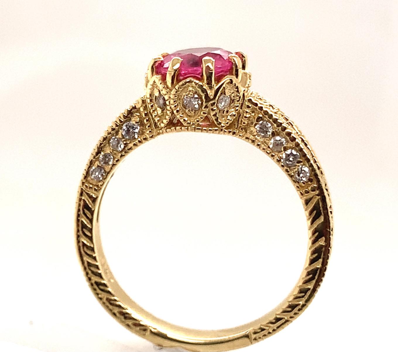 Round Cut 1.16 Carat Pink Spinel Ring with Diamonds in 14 Karat Gold