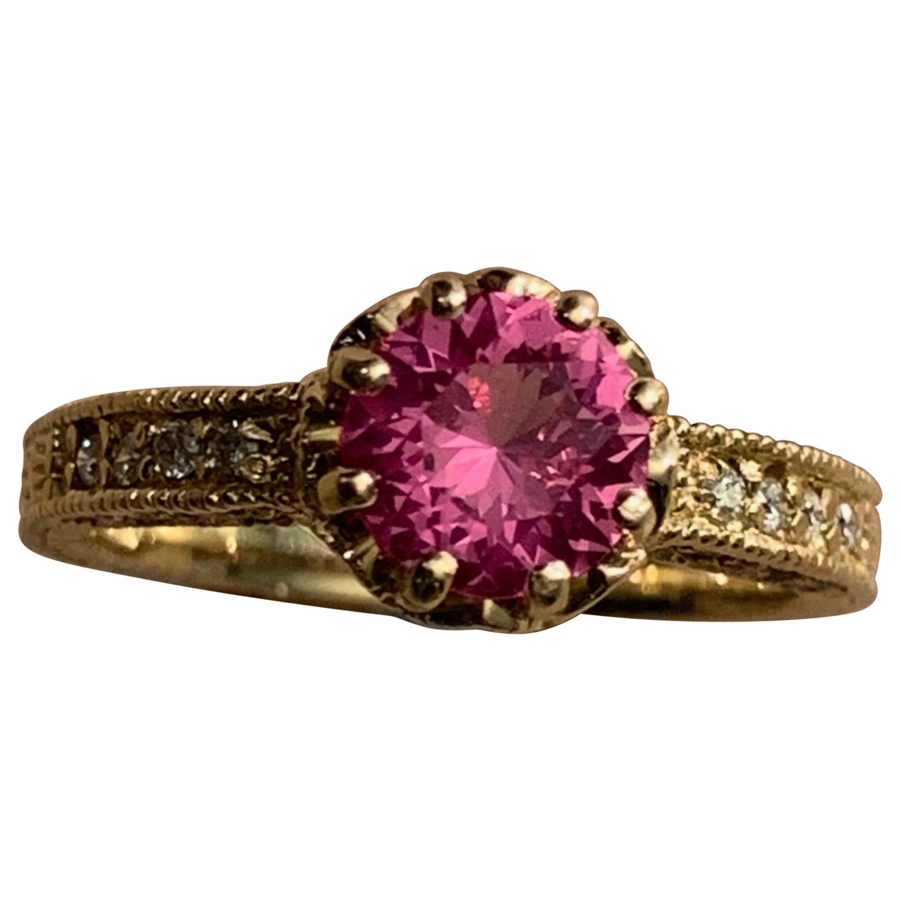 1.16 Carat Pink Spinel Ring with Diamonds in 14 Karat Gold
