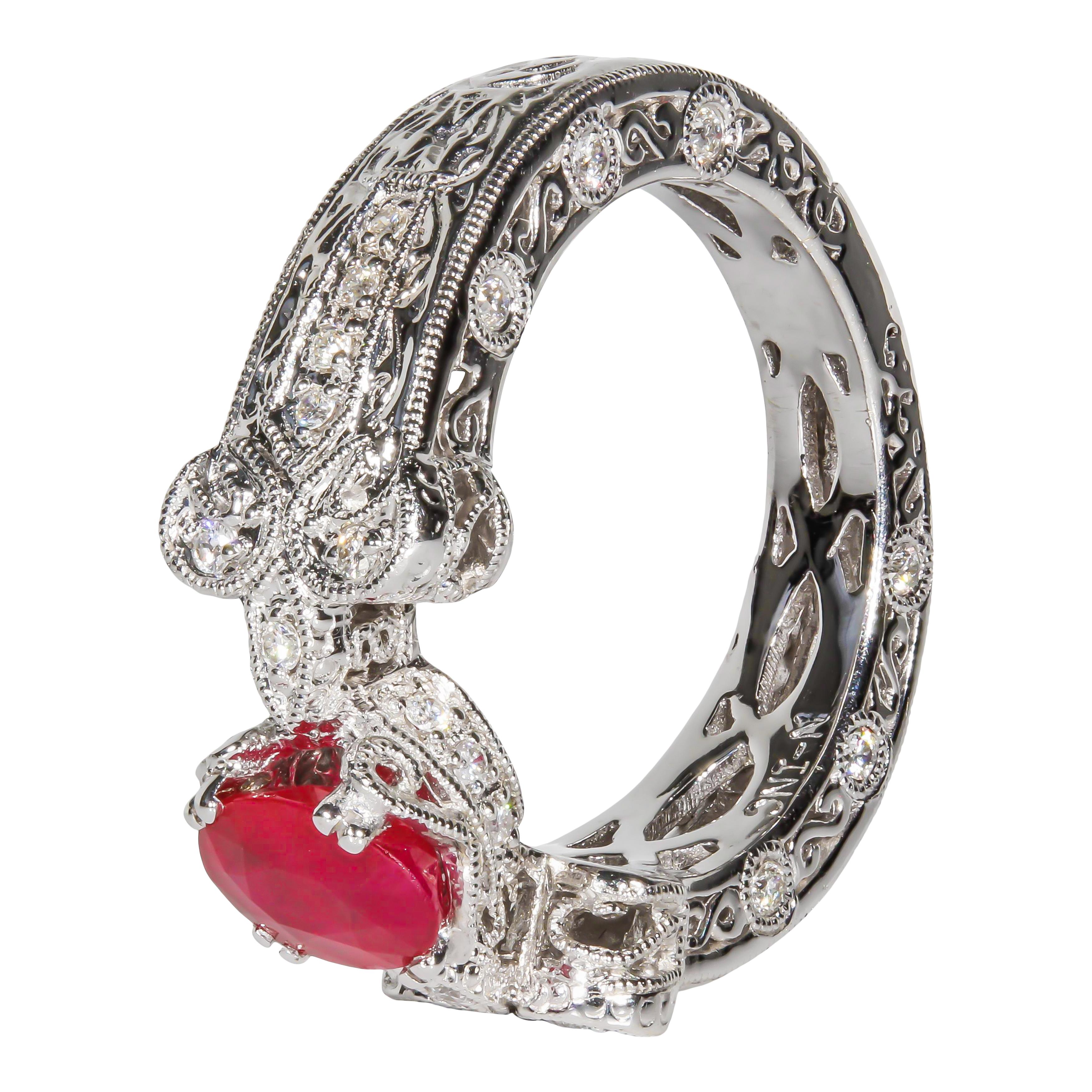 1.16 Carat Ruby and Diamond Cocktail Ring In New Condition In Miami, FL
