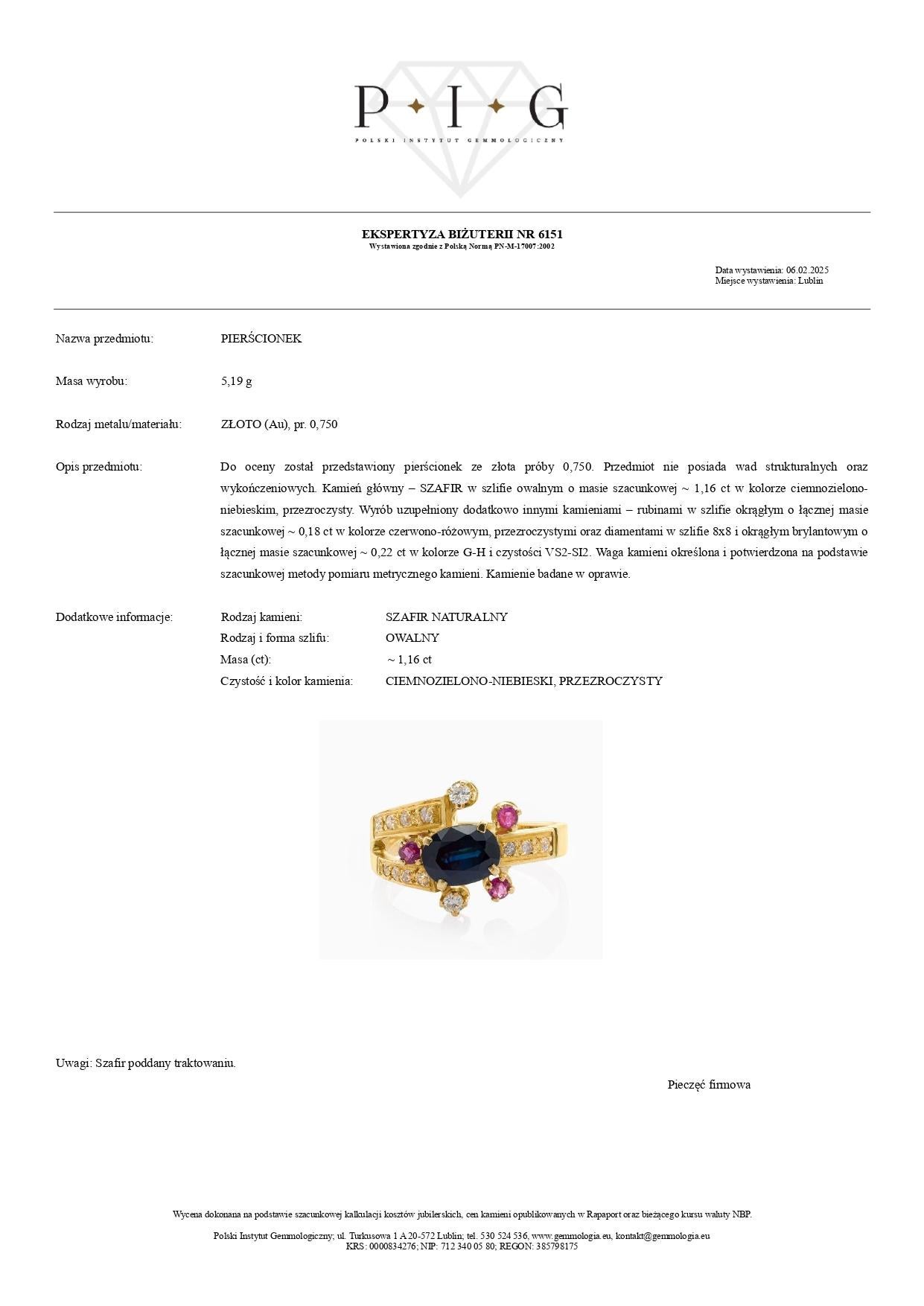 Taille mixte Bague en or jaune 18K de 1,16 carat de saphir, 0,18 carat de rubis et 0,22 carat de diamant en vente