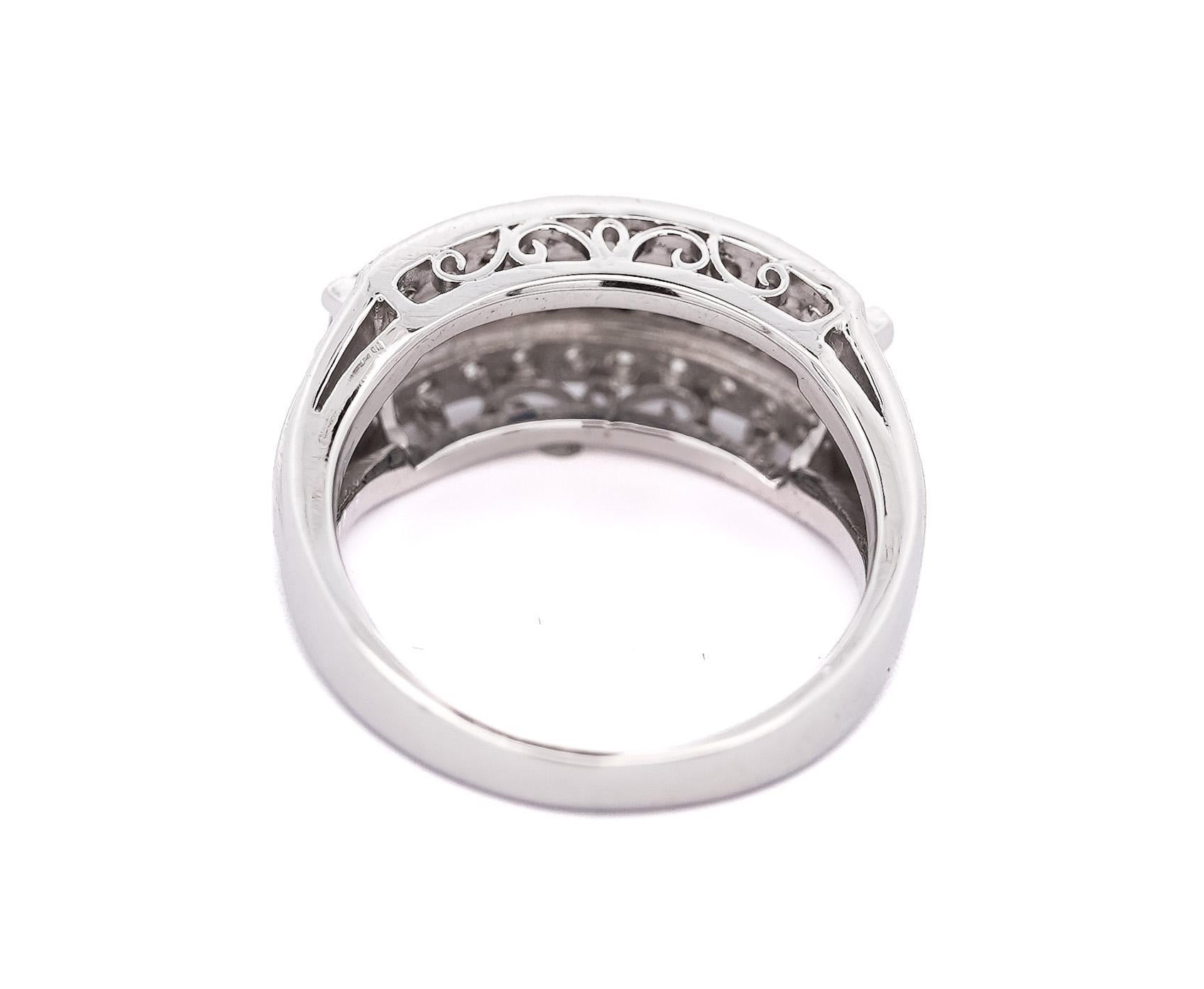 Modern 1.16 Carat Sapphire and Round Cut Diamond Cluster Band Ring in Platinum For Sale