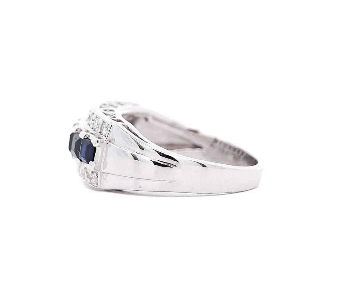 Emerald Cut 1.16 Carat Sapphire and Round Cut Diamond Cluster Band Ring in Platinum For Sale