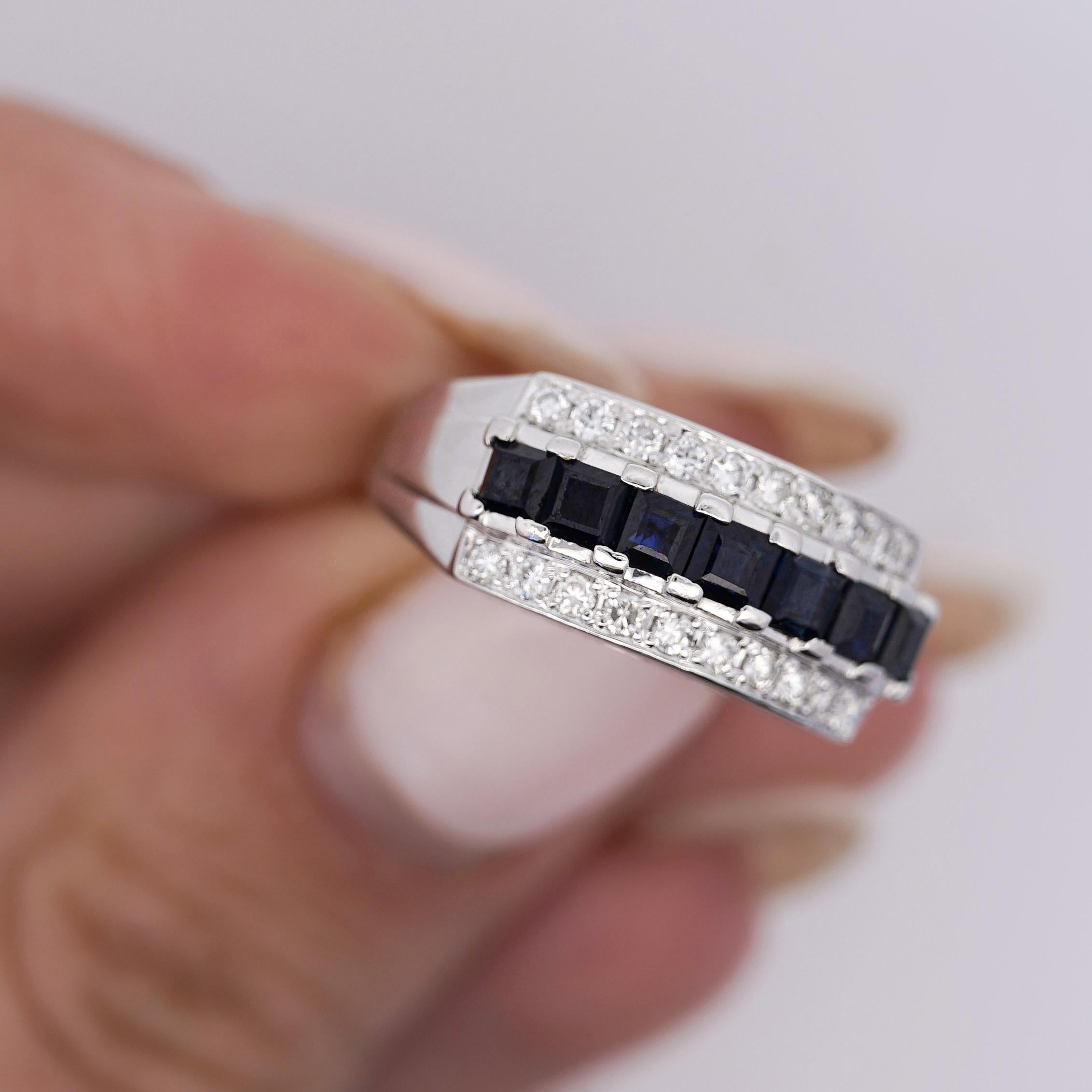 1.16 Carat Sapphire and Round Cut Diamond Cluster Band Ring in Platinum In New Condition For Sale In Miami, FL
