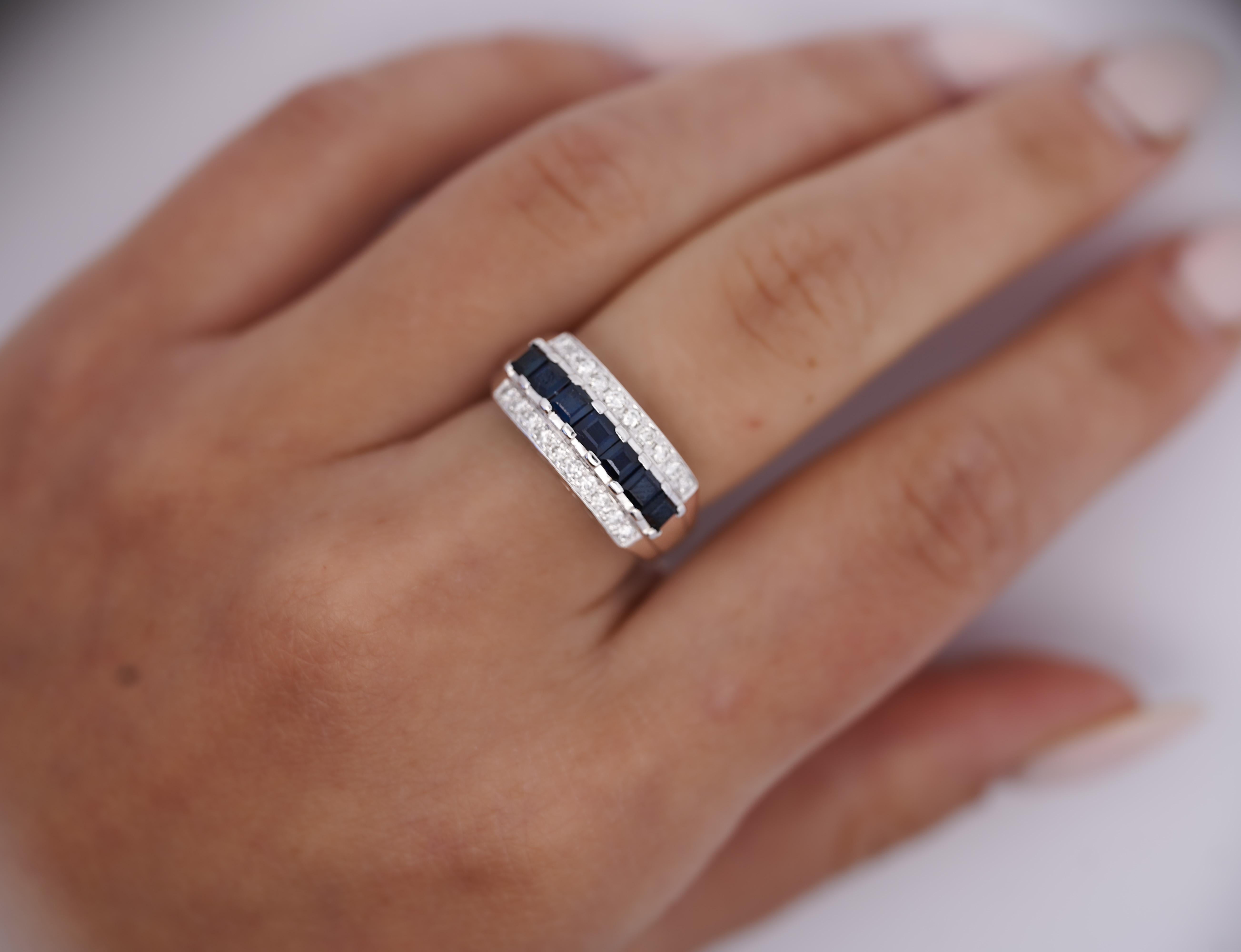 1.16 Carat Sapphire and Round Cut Diamond Cluster Band Ring in Platinum For Sale 1