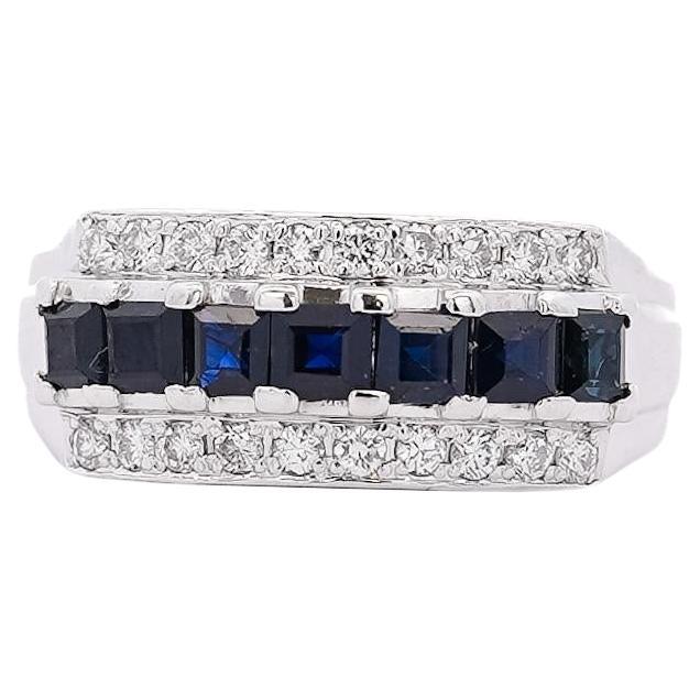 1.16 Carat Sapphire and Round Cut Diamond Cluster Band Ring in Platinum For Sale