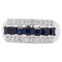 Anillo en racimo de zafiro y diamantes talla redonda de 1,16 quilates en platino