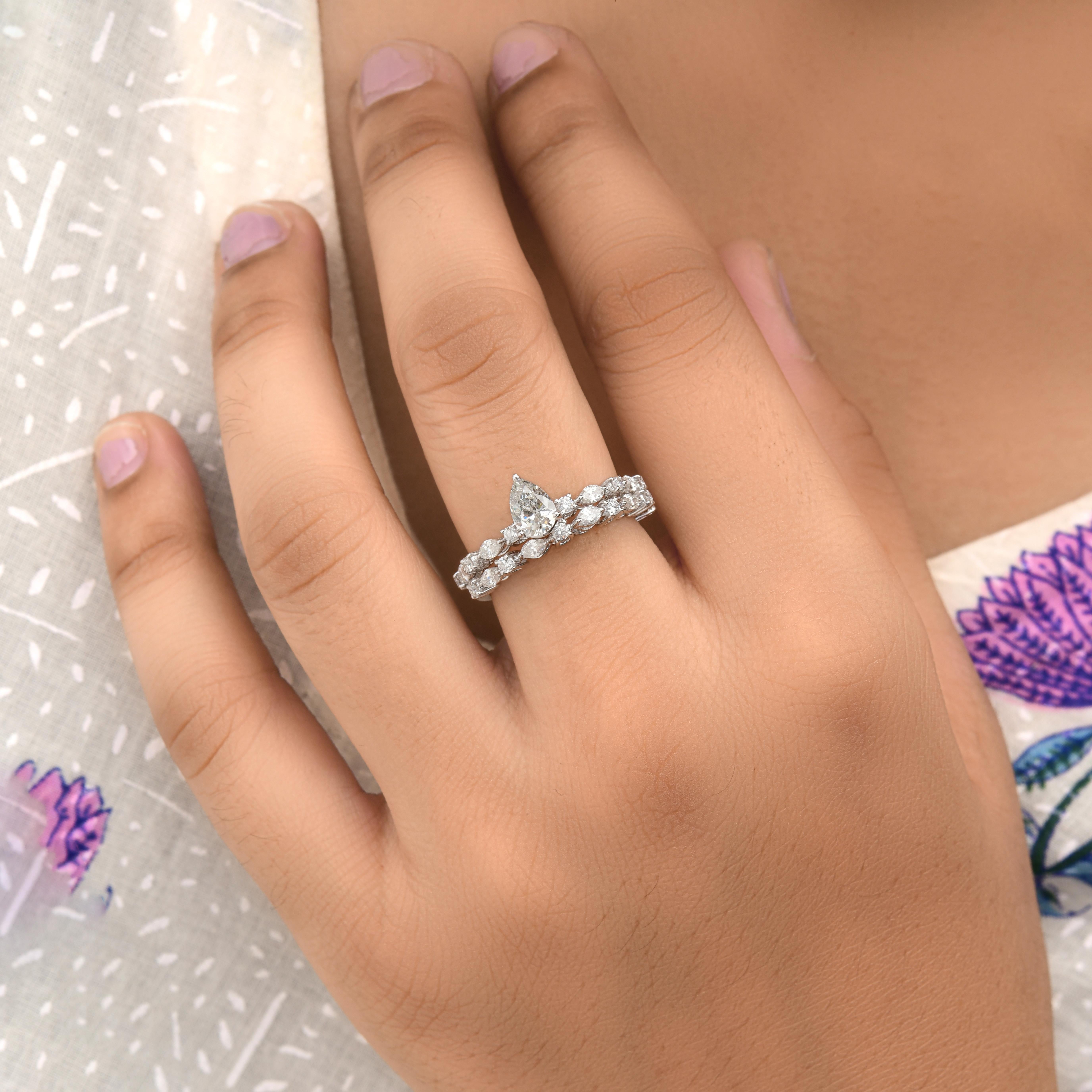 in vendita:  1,16 Carati SI Chiarezza HI Colore Diamante Naturale 14k Oro Bianco Anello Set di 2 2