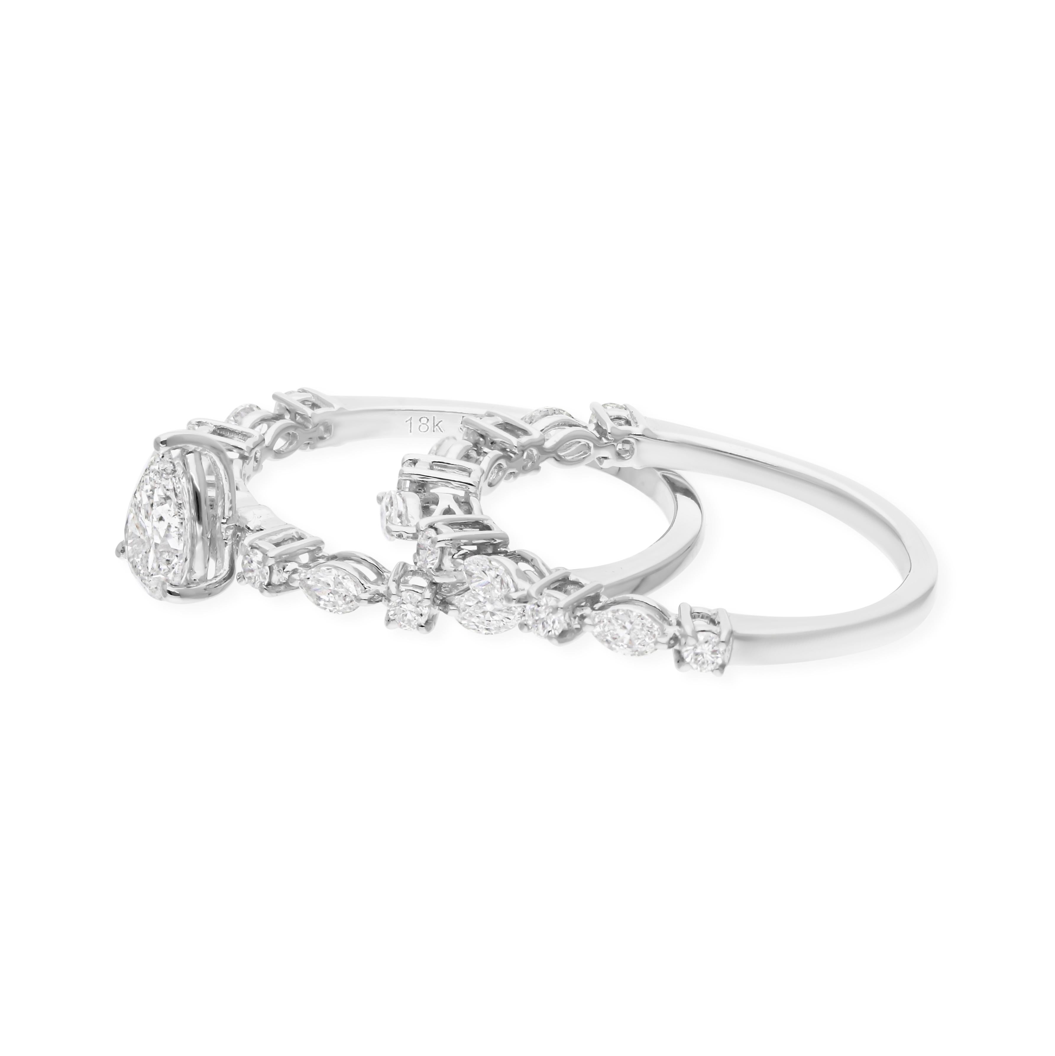 in vendita:  1,16 Carati SI Chiarezza HI Colore Diamante Naturale 14k Oro Bianco Anello Set di 2 5