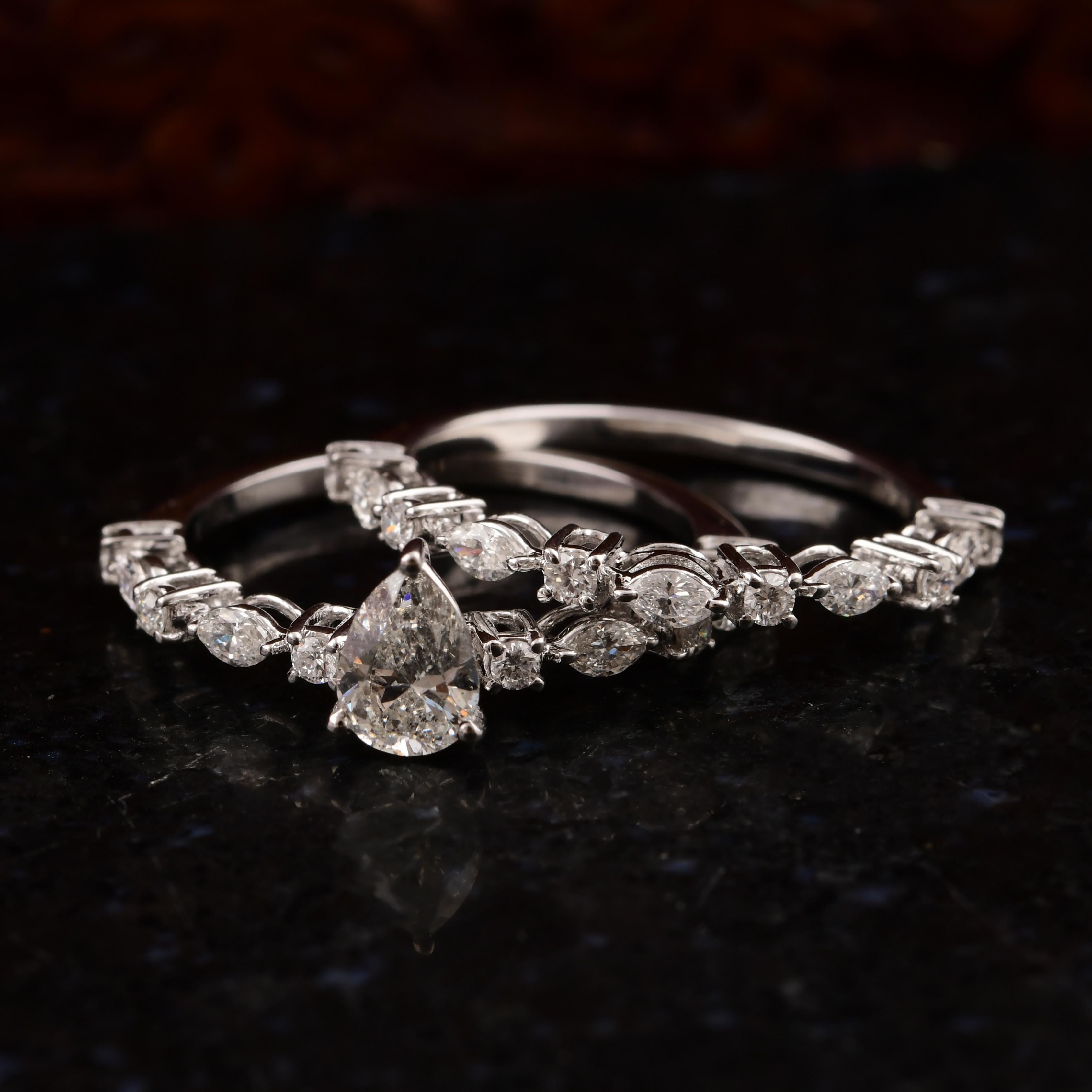 in vendita:  1,16 Carati SI Chiarezza HI Colore Diamante Naturale 14k Oro Bianco Anello Set di 2 7