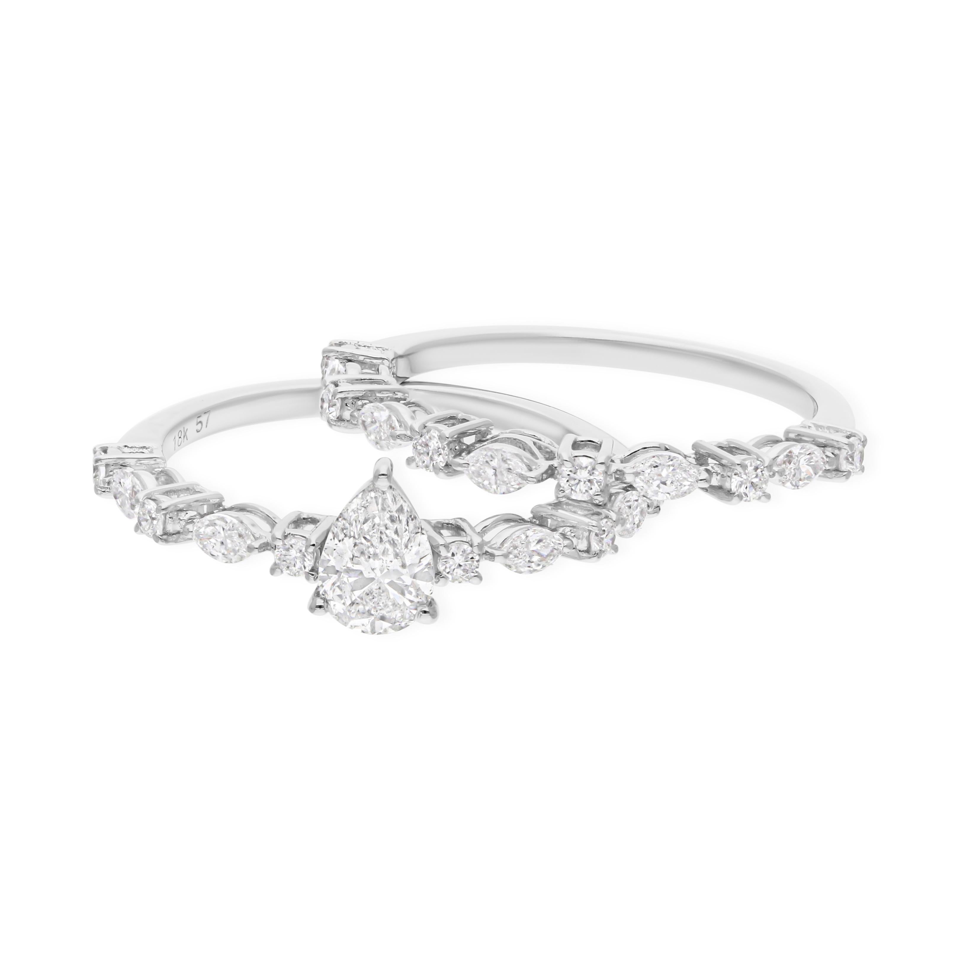 1,16 Quilates SI Claridad HI Color Diamante Natural Oro Blanco 14k Juego de 2 Anillos