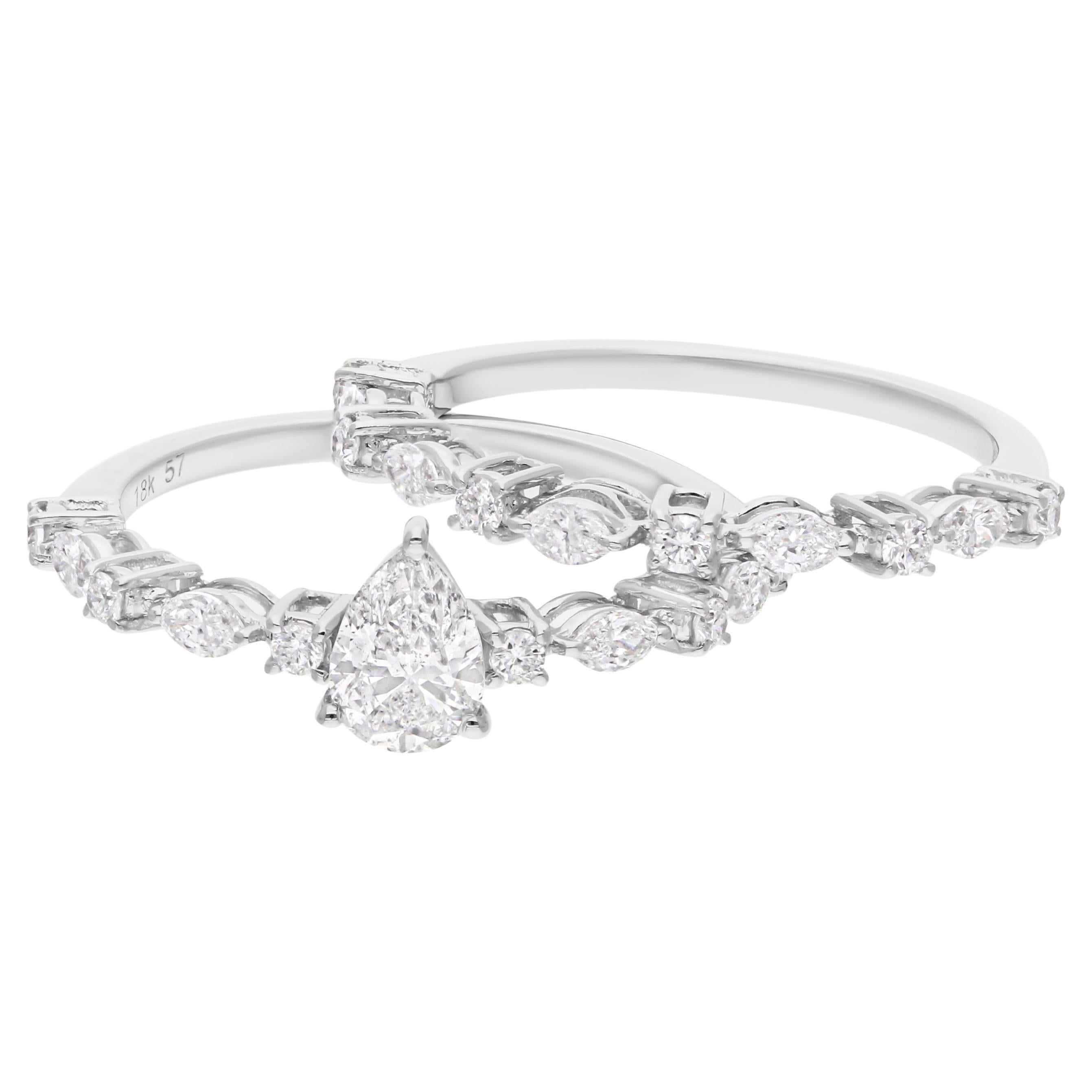 1,16 carati SI Clarity HI Color Diamante naturale in oro bianco 18k Set di 2 anelli