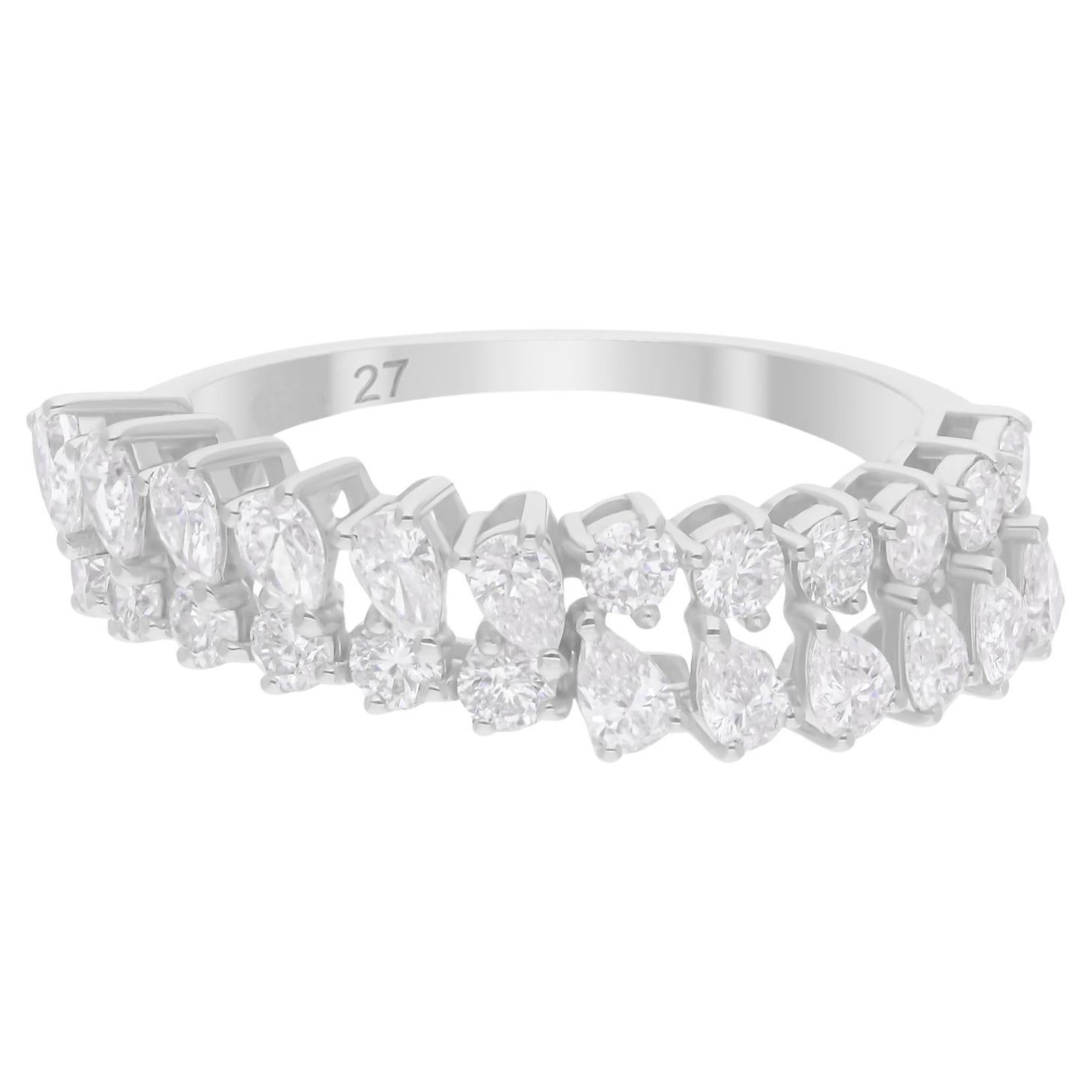 1,16 quilates SI/H Anillo ondulado de diamantes talla brillante redonda pera 14 quilates de oro blanco
