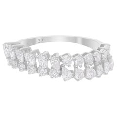 1,16 quilates SI/H Anillo ondulado de diamantes talla brillante redonda pera 14 quilates de oro blanco