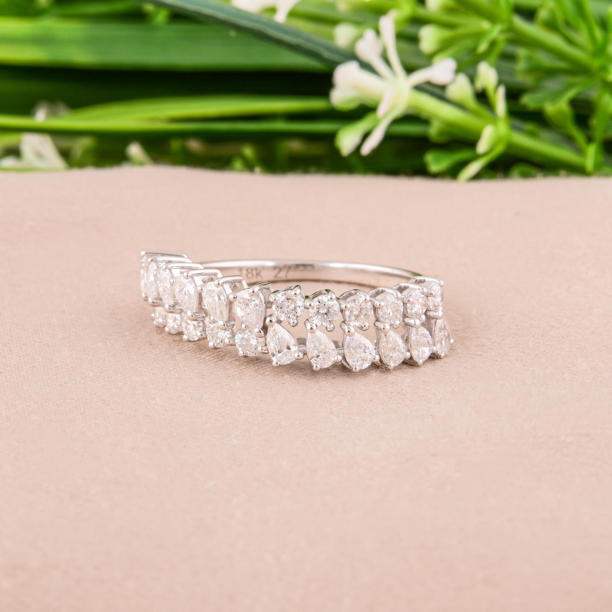 1,16 quilates SI/H Anillo ondulado de diamantes talla brillante redonda pera 18 quilates de oro blanco Moderno en venta