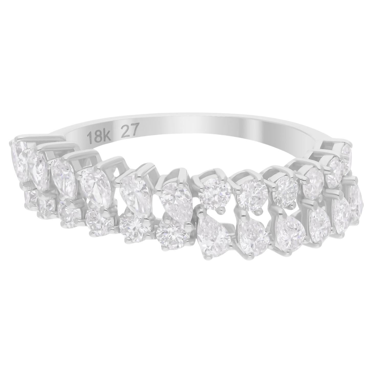 1,16 quilates SI/H Anillo ondulado de diamantes talla brillante redonda pera 18 quilates de oro blanco en venta