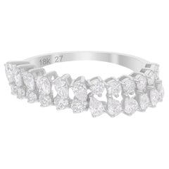1.16 Carat SI/H Pear Round Brilliant Cut Diamond Wave Ring 18 Karat White Gold