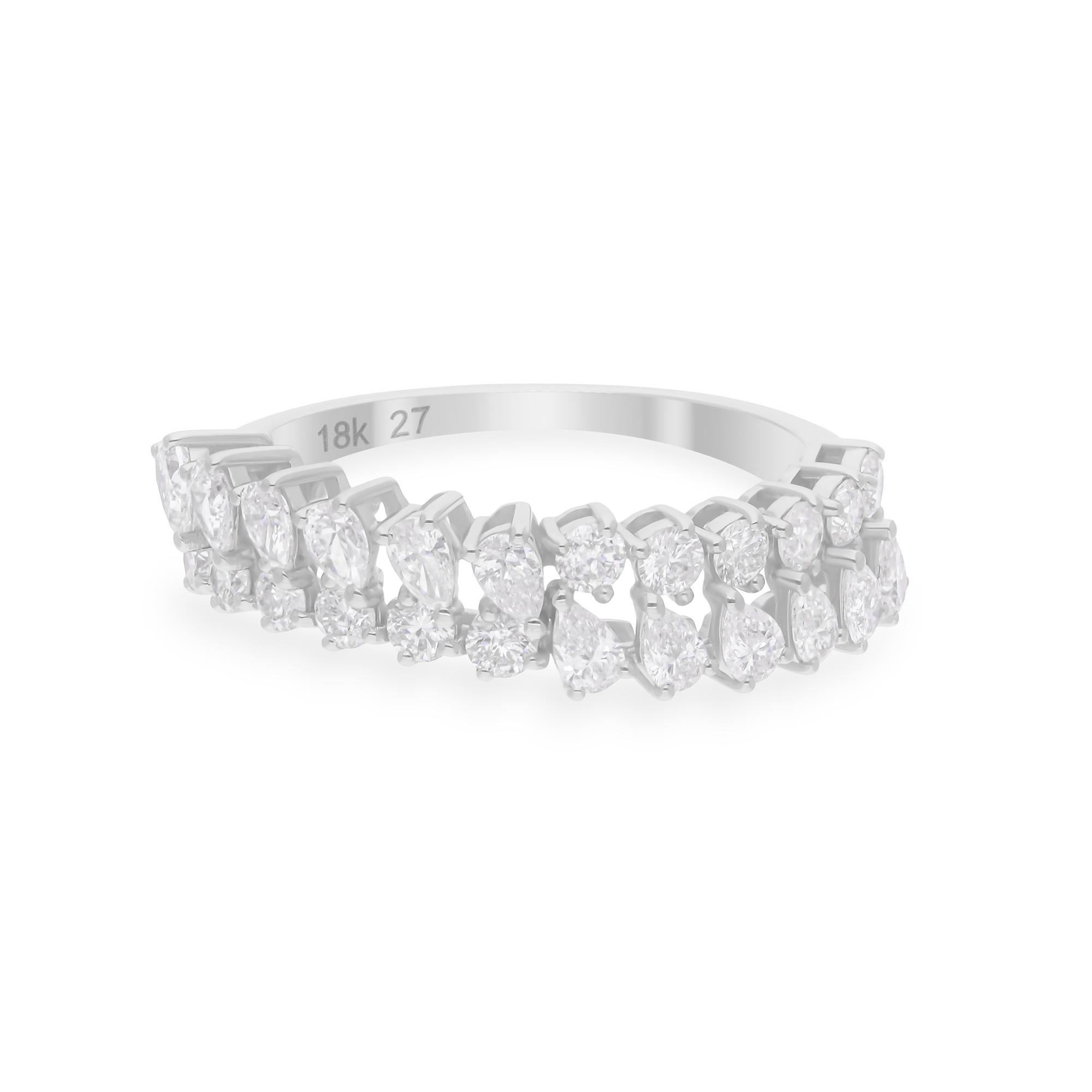 1,16 quilates SI/H Anillo ondulado de diamantes talla brillante redonda pera 18 quilates de oro blanco