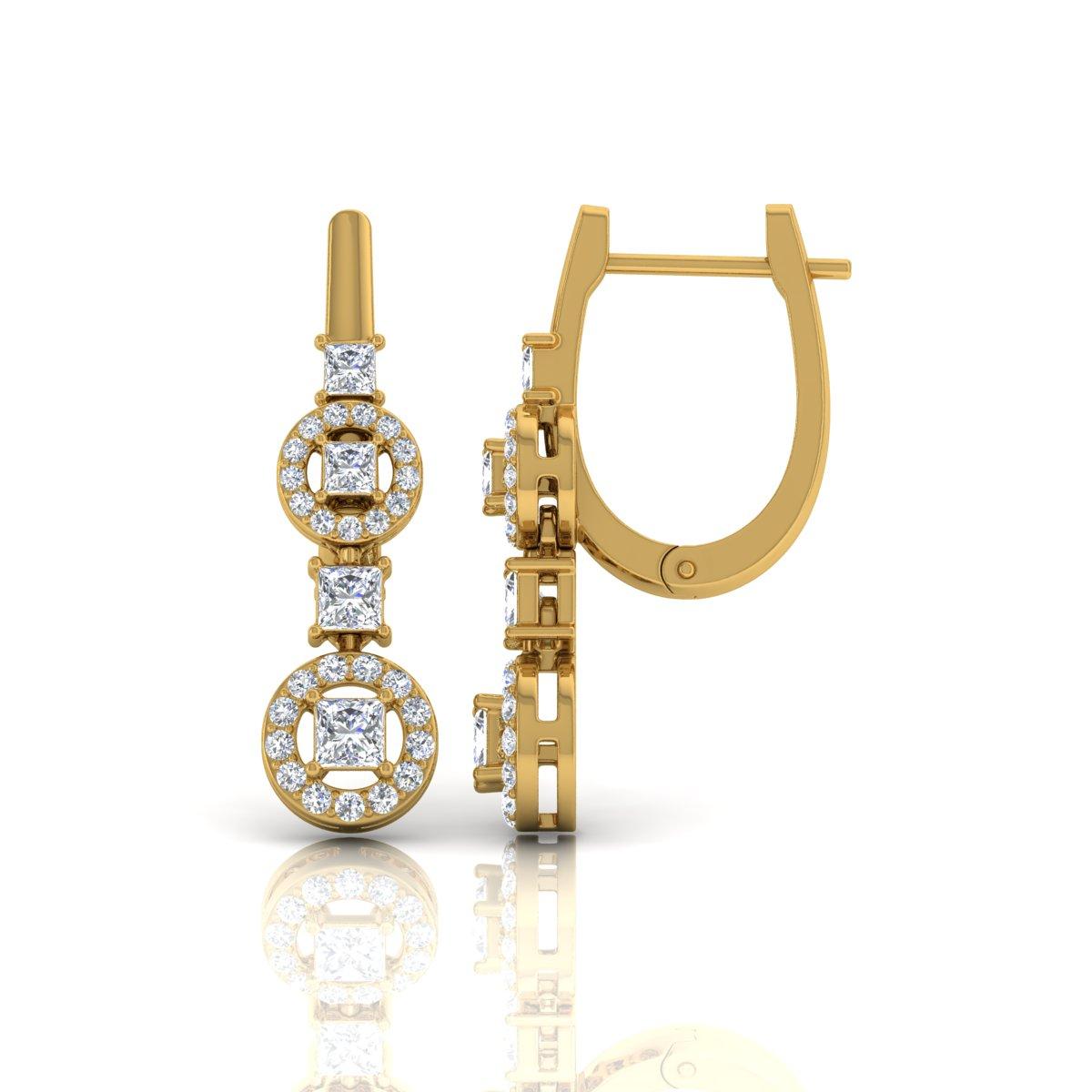 Women's 1.16 Carat SI/HI Princess Cut Diamond Dangle Earrings 18k Yellow Gold Jewelry For Sale