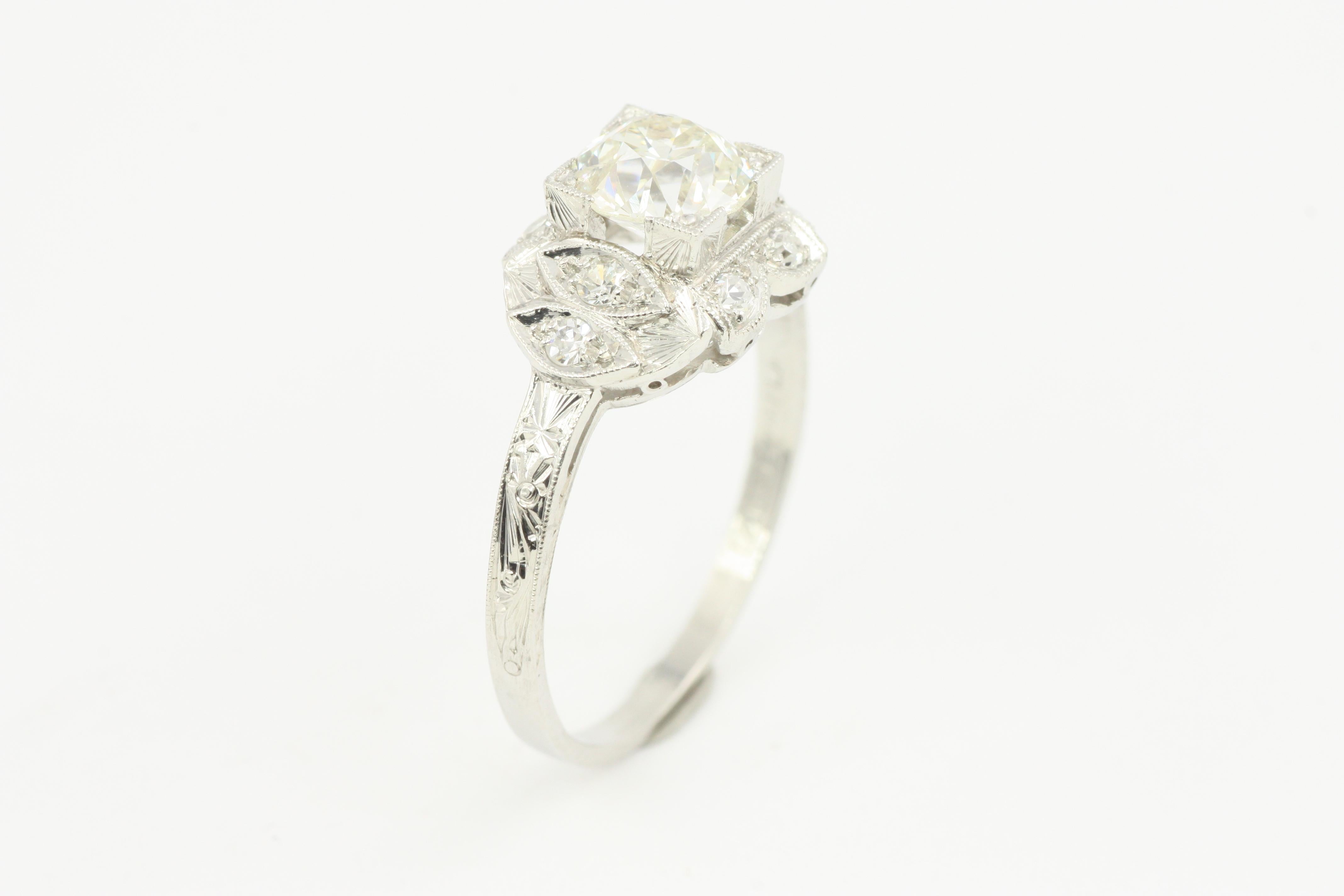 Anillo de Compromiso de Platino Art Decó Vintage con Diamante Europeo Antiguo de 1,16 Quilates Totales en venta 1