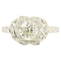 1.16 Carat Total Old European Diamond Vintage Art Deco Platinum Engagement Ring