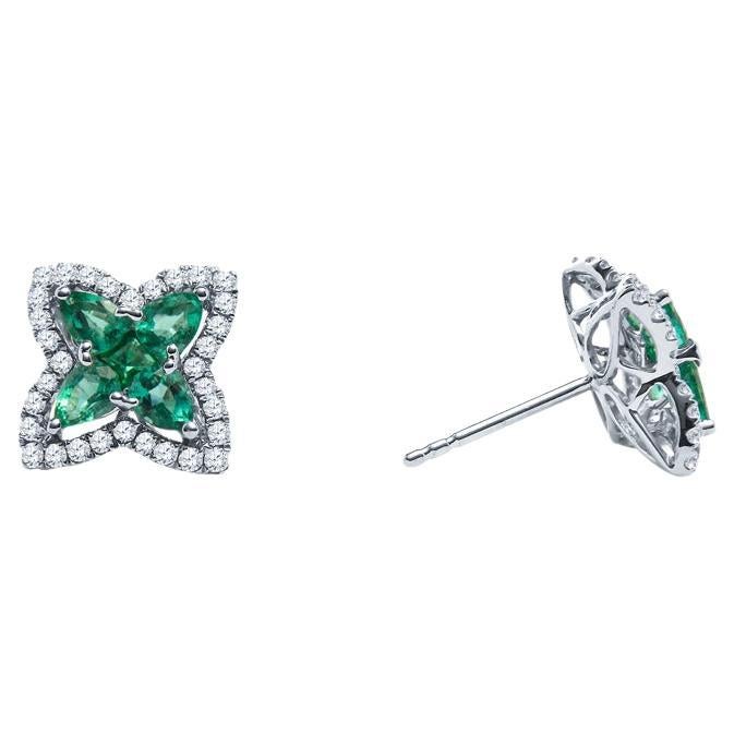 1.16 Carat Total Weight Pear Shaped Emerald & Diamond Stud Earrings For Sale