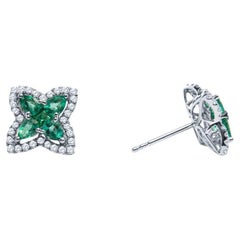 1.16 Carat Total Weight Pear Shaped Emerald & Diamond Stud Earrings