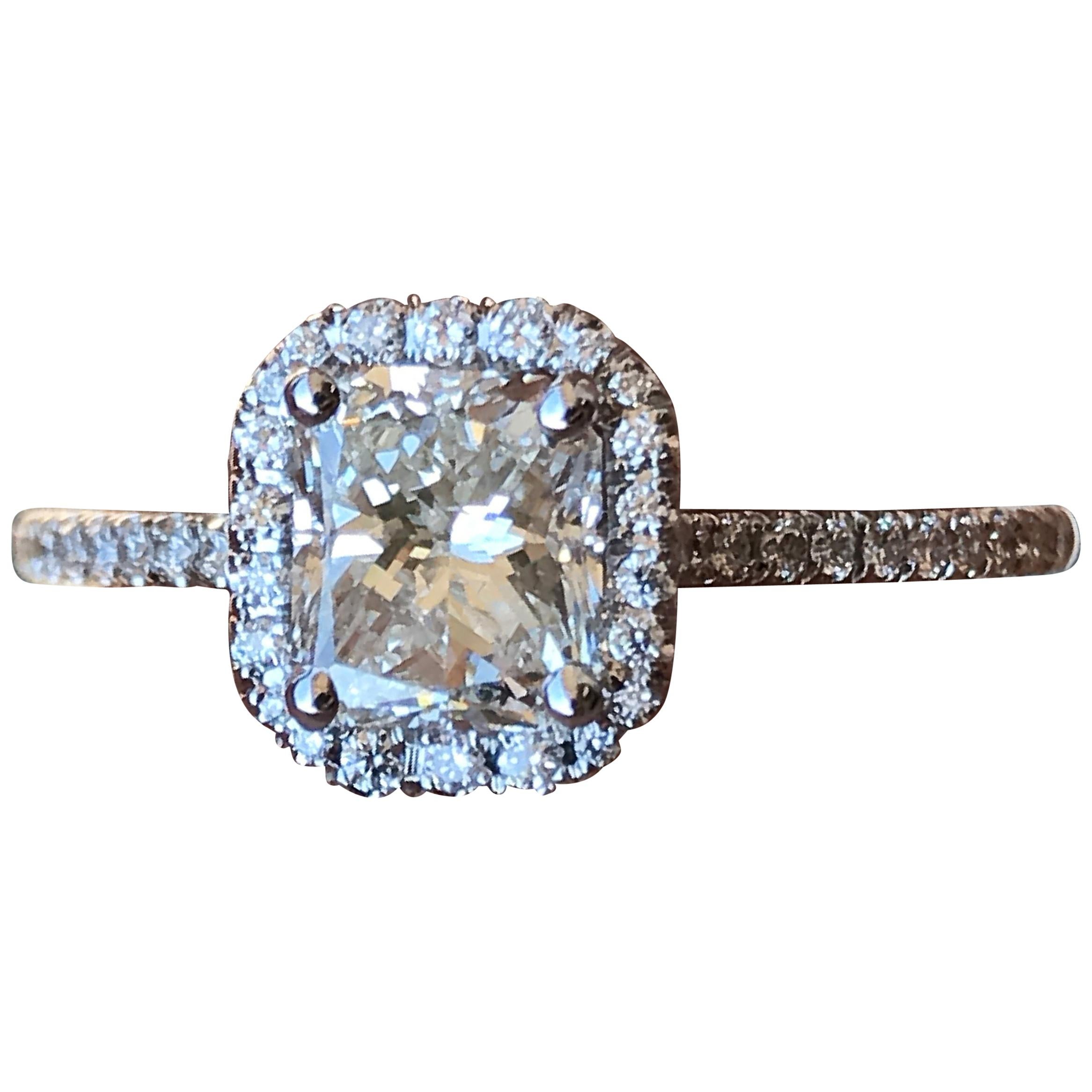 1.16 Carat TW Radiant Diamond Halo Engagement Ring H SI1 GIA, Ben Dannie