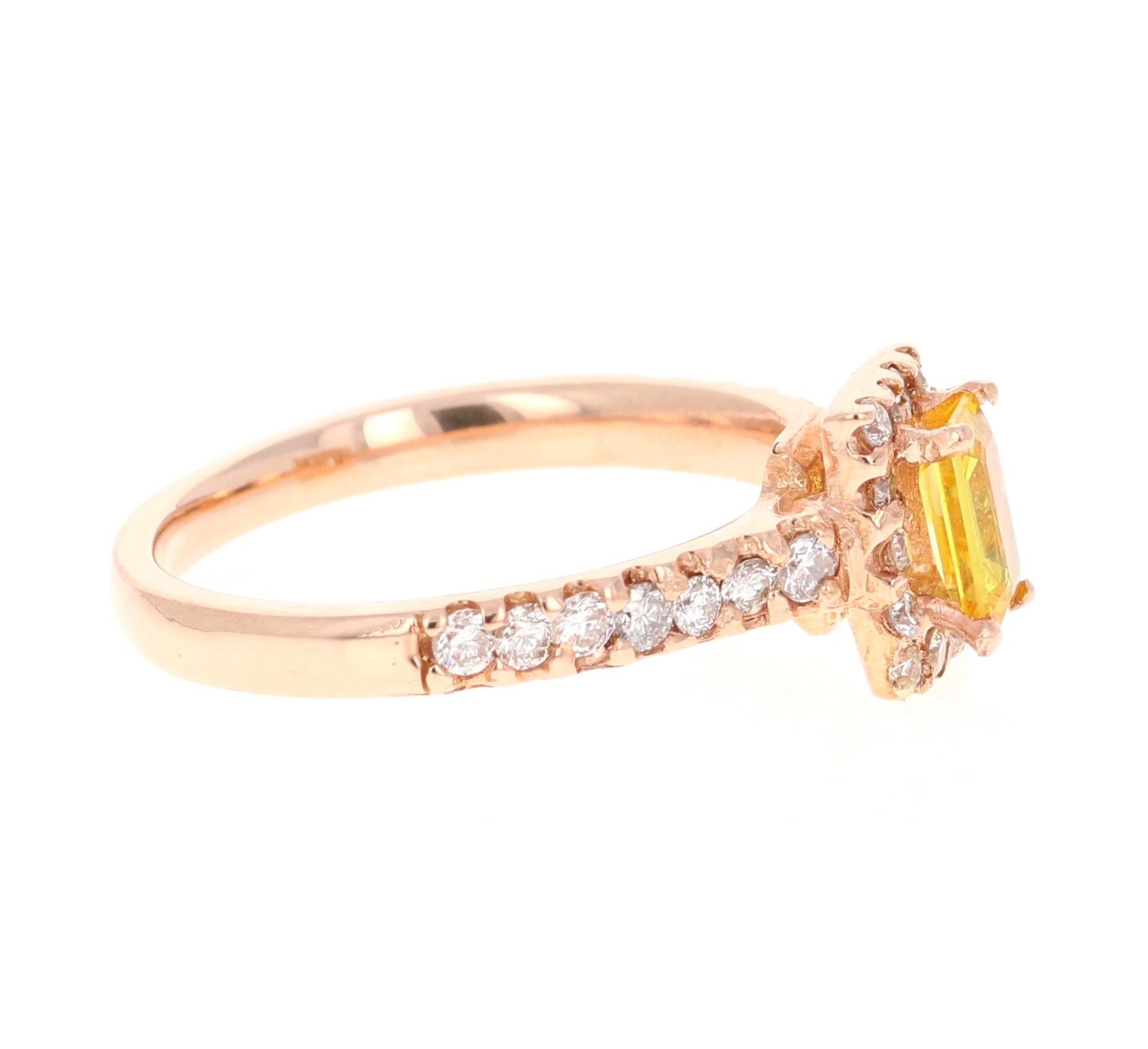 Contemporary 1.16 Carat Yellow Sapphire and Diamond 18 Karat Rose Gold Ring For Sale