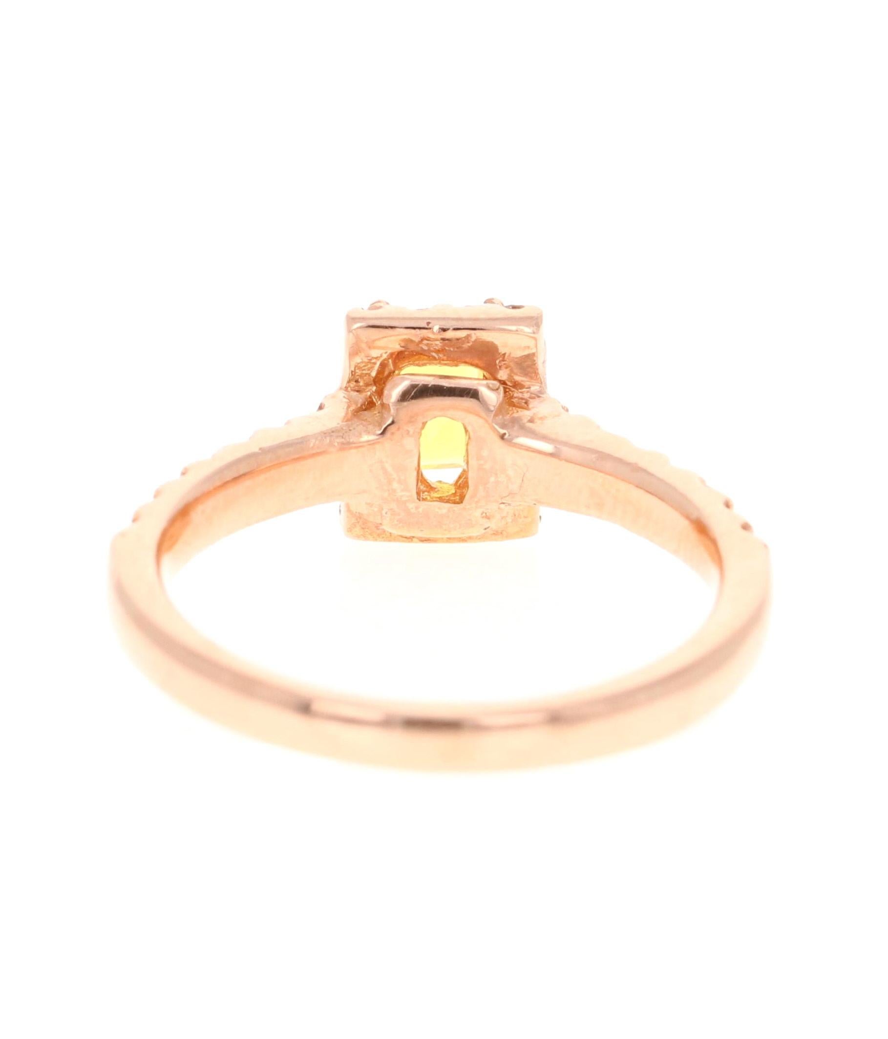 Emerald Cut 1.16 Carat Yellow Sapphire and Diamond 18 Karat Rose Gold Ring For Sale