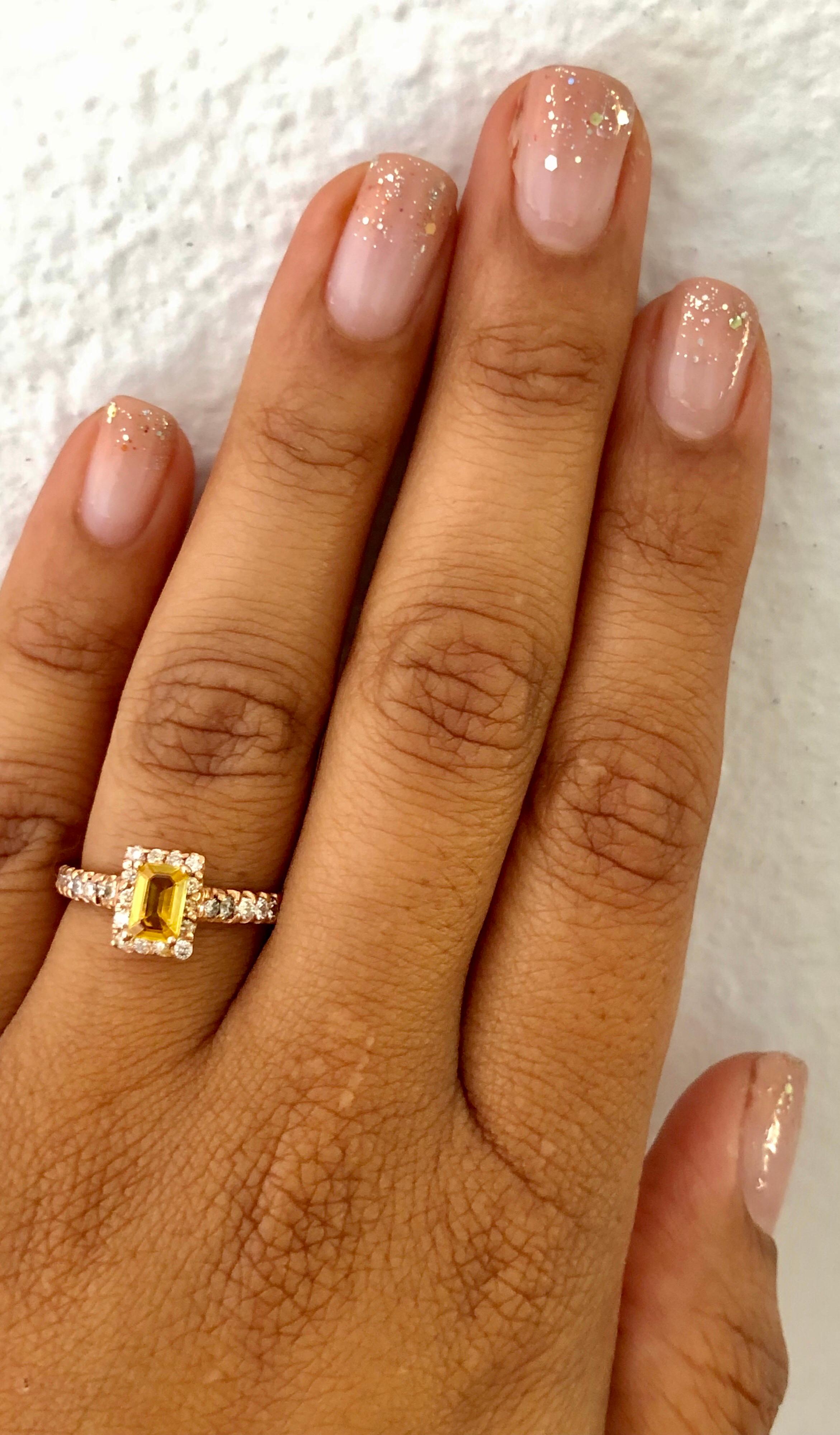 1.16 Carat Yellow Sapphire and Diamond 18 Karat Rose Gold Ring In New Condition In Los Angeles, CA