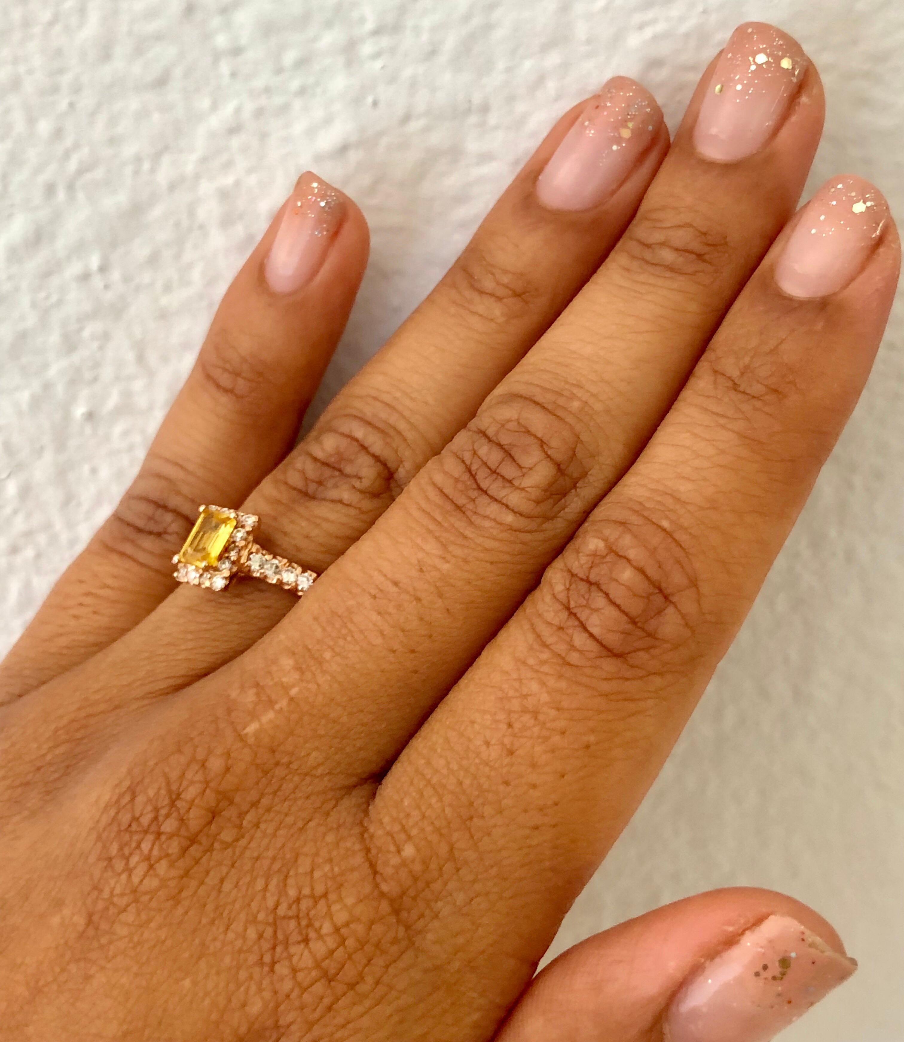 Women's 1.16 Carat Yellow Sapphire and Diamond 18 Karat Rose Gold Ring For Sale