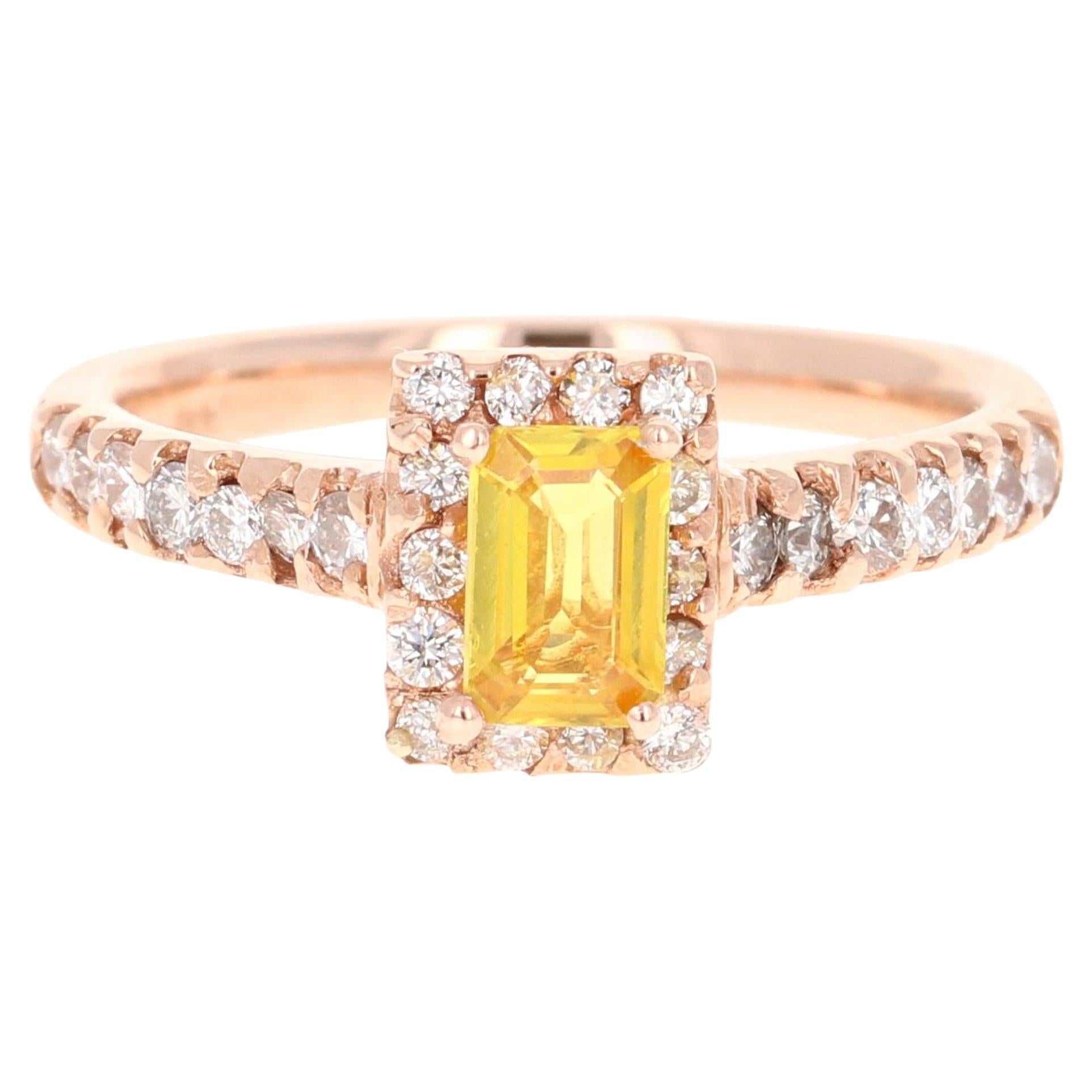 1.16 Carat Yellow Sapphire and Diamond 18 Karat Rose Gold Ring For Sale