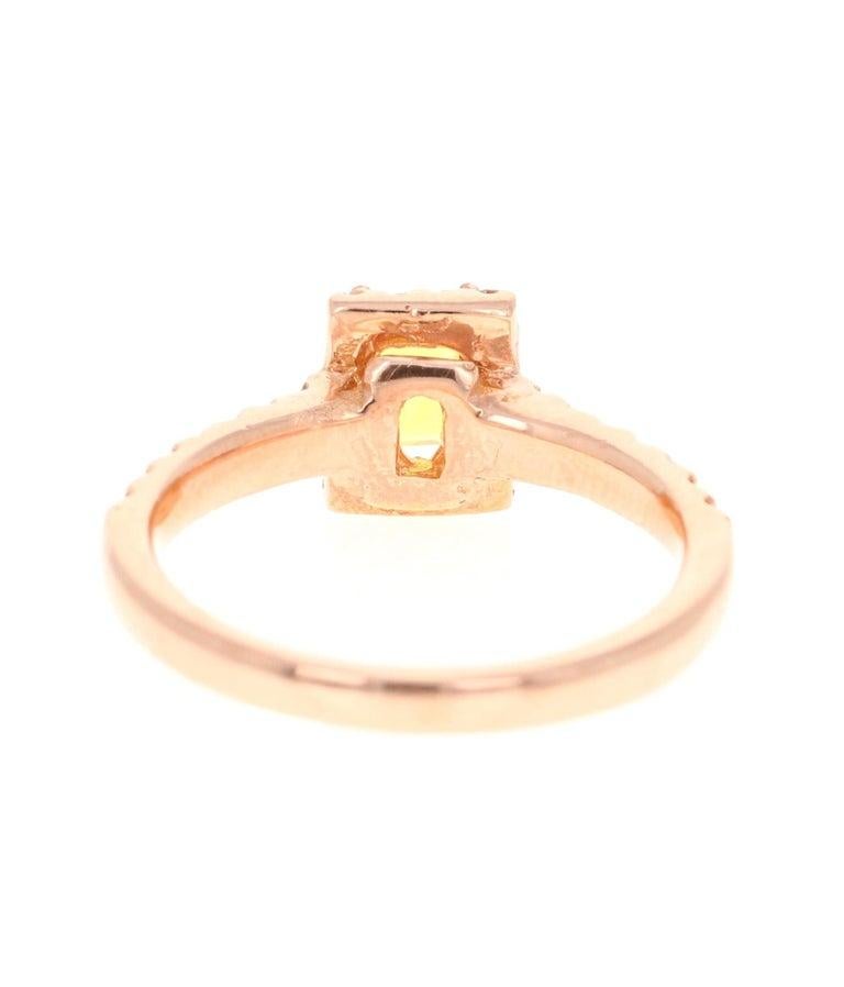 Emerald Cut 1.16 Carat Yellow Sapphire Diamond 18 Karat Rose Gold Ring For Sale