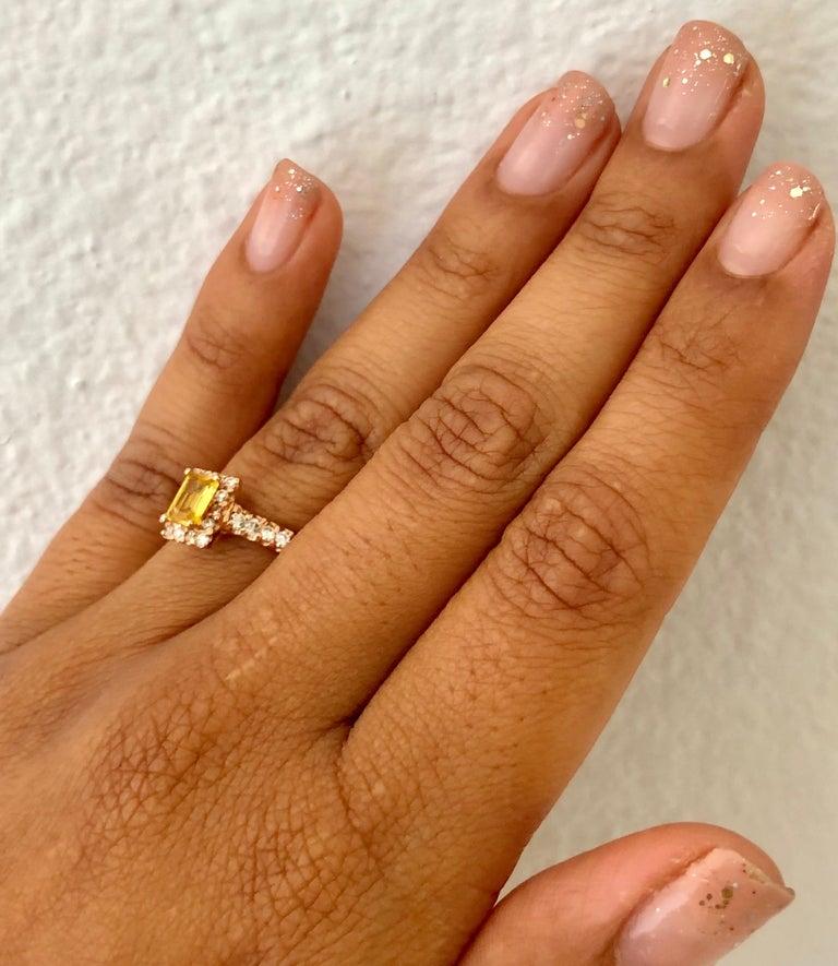 Women's 1.16 Carat Yellow Sapphire Diamond 18 Karat Rose Gold Ring For Sale