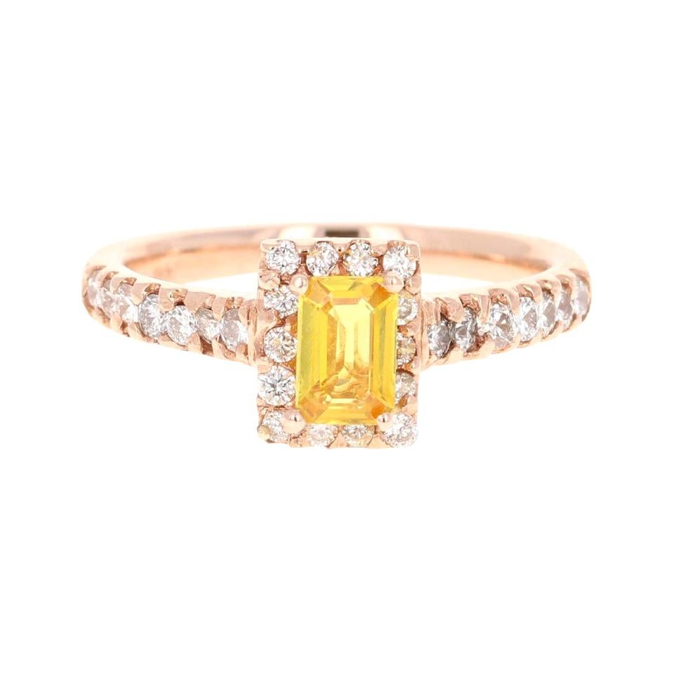 1.16 Carat Yellow Sapphire Diamond 18 Karat Rose Gold Ring For Sale