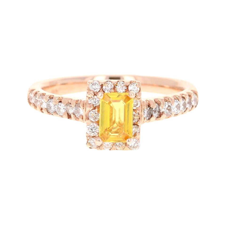 1.16 Carat Yellow Sapphire Diamond 18 Karat Rose Gold Ring