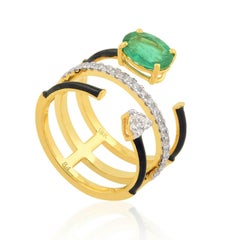 1.16 Carats Emerald Diamond 14 Karat Gold Enamel Heart Ring