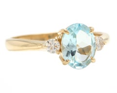 1.16 Carats Natural Aquamarine and Diamond 14k Solid Yellow Gold Ring