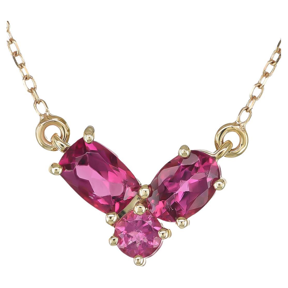 Pendant with 1.16 carats Rubellite set in 14K Yellow Gold For Sale