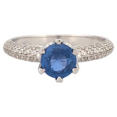  1.16 Ct Ceylon Cornflower Blue Sapphire 18K White Gold Six-prong Solitaire Ring