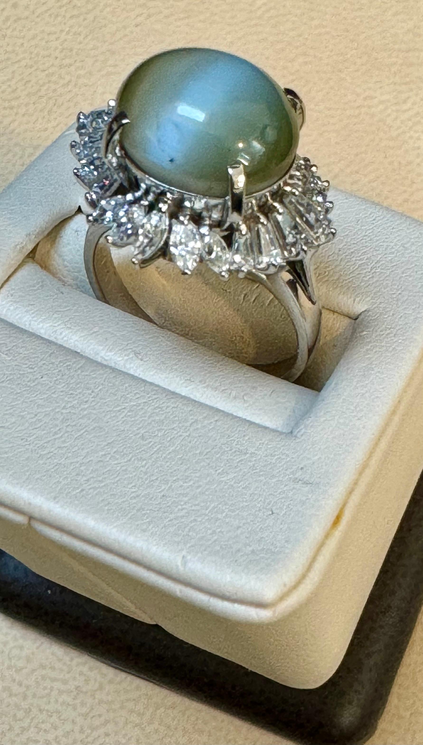 11.6 Ct Chrysoberyl Cats Eye Unisex Ring With Marquise  Diamond Set in platinum For Sale 5