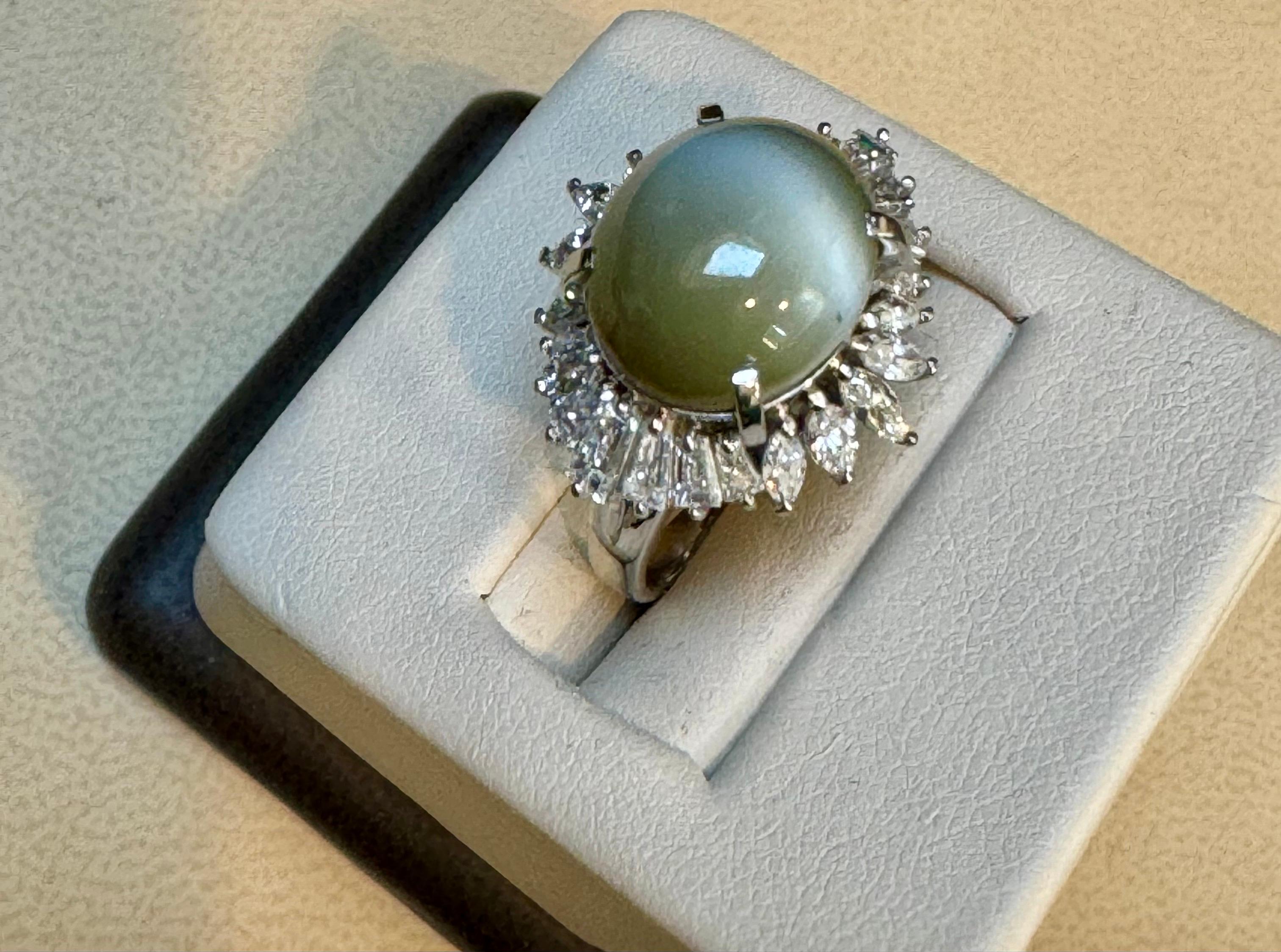 11.6 Ct Chrysoberyl Cats Eye Unisex Ring With Marquise  Diamond Set in platinum For Sale 6